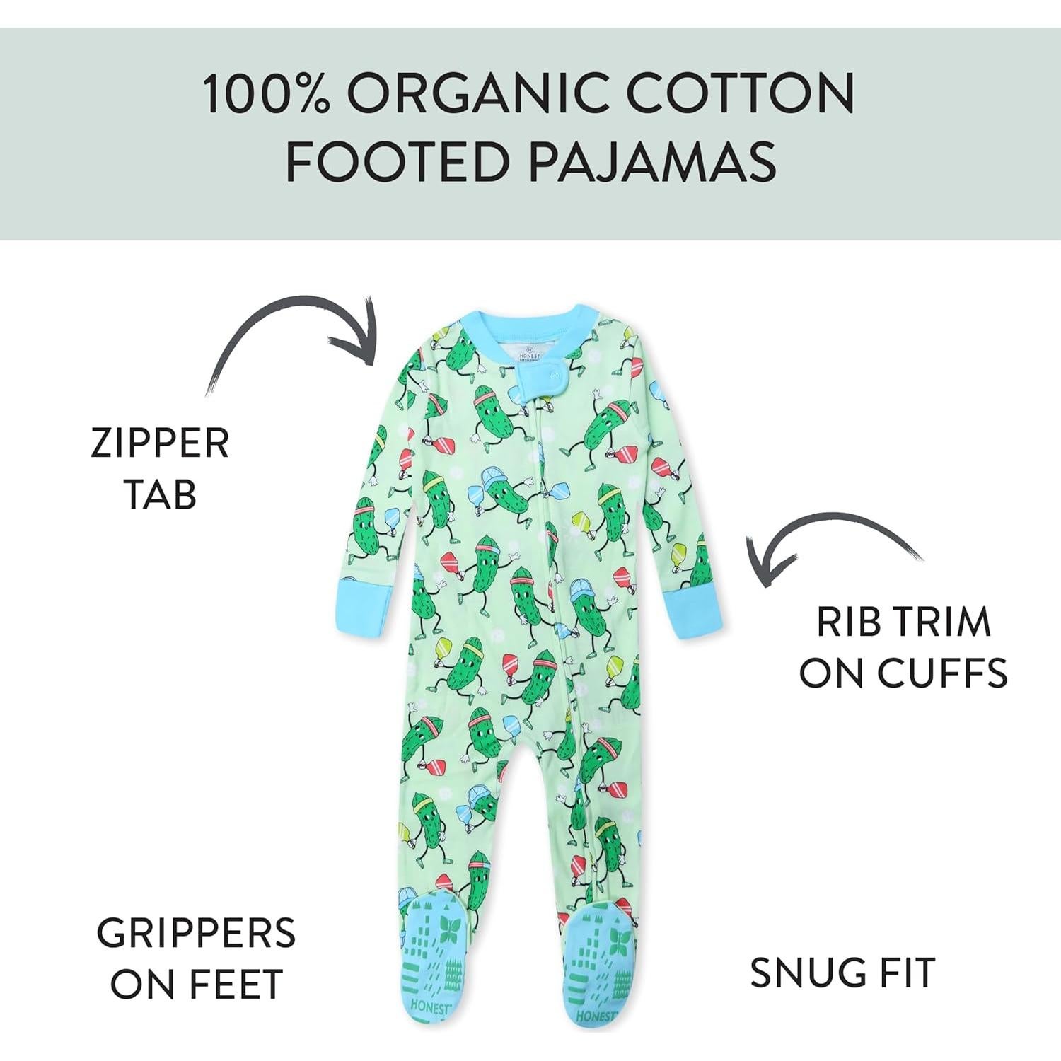 Pijama con pies antideslizantes HonestBaby 100% algodón orgánico 12 meses
