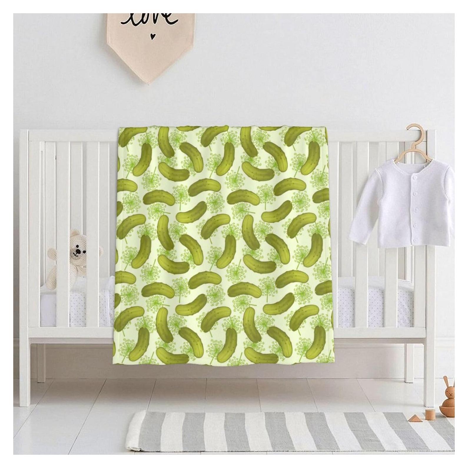 Dill Pickles Baby Blanket for Boys Girls, Soft Plush Receiving for Newborns 30x40 Inches
