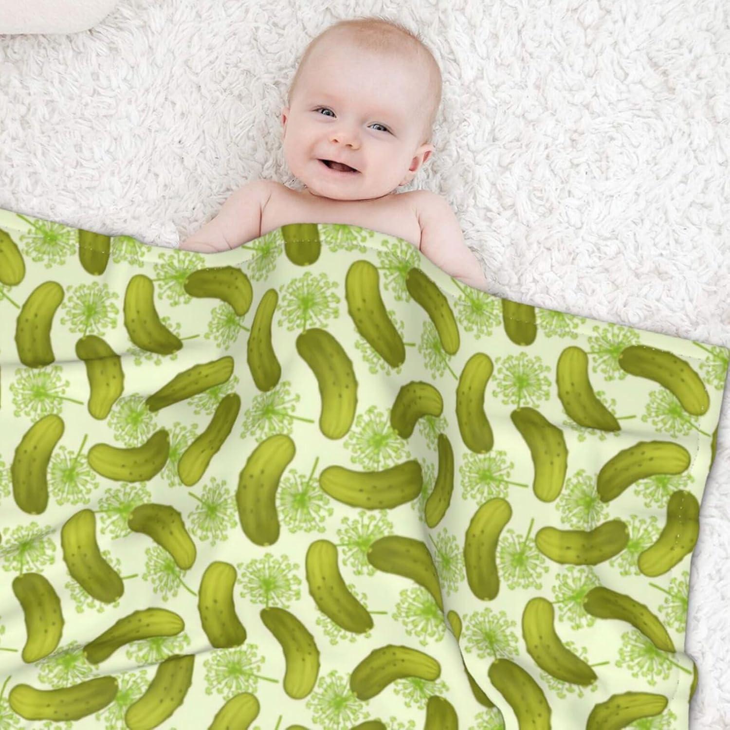 Dill Pickles Baby Blanket for Boys Girls, Soft Plush Receiving for Newborns 30x40 Inches