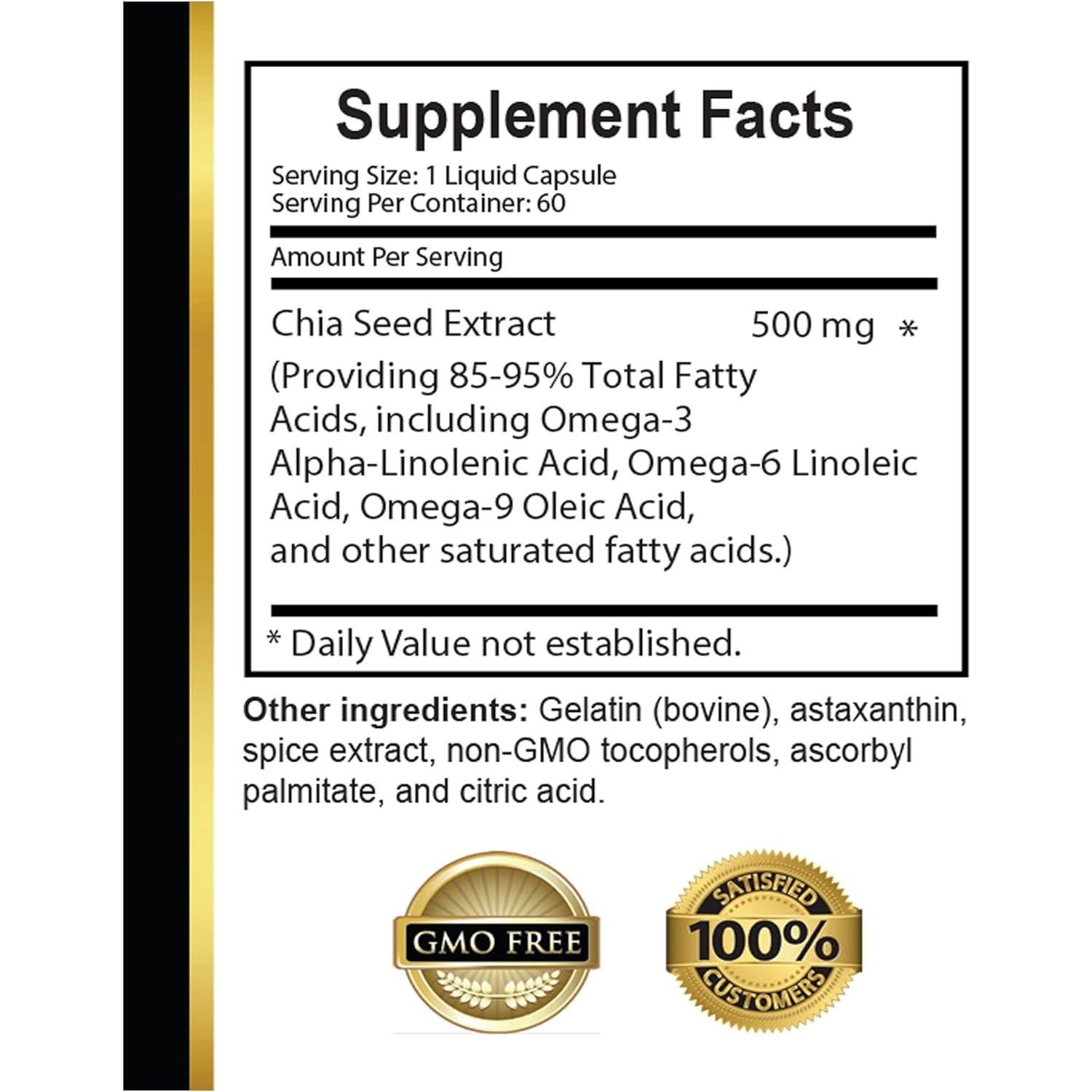 Semillas de Chía Orgánicas Vitalabs - Suplemento Omega 3 6 9 - 60 Cápsulas