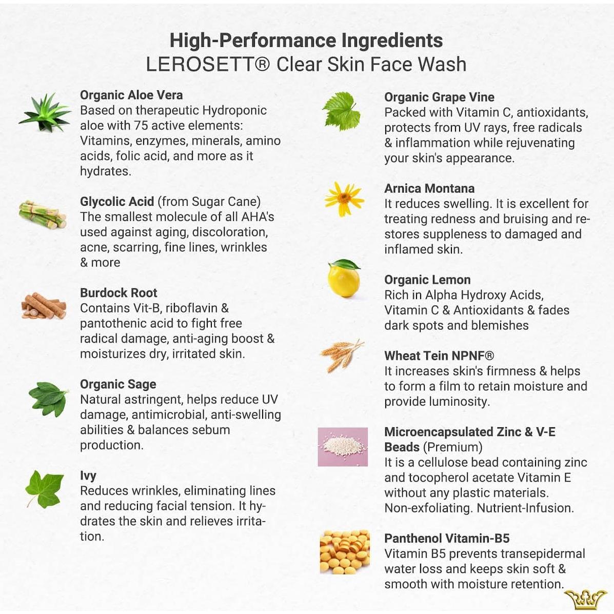 LEROSETT Limpiador Facial Gel Aloe 190.5g - Vegano Spa