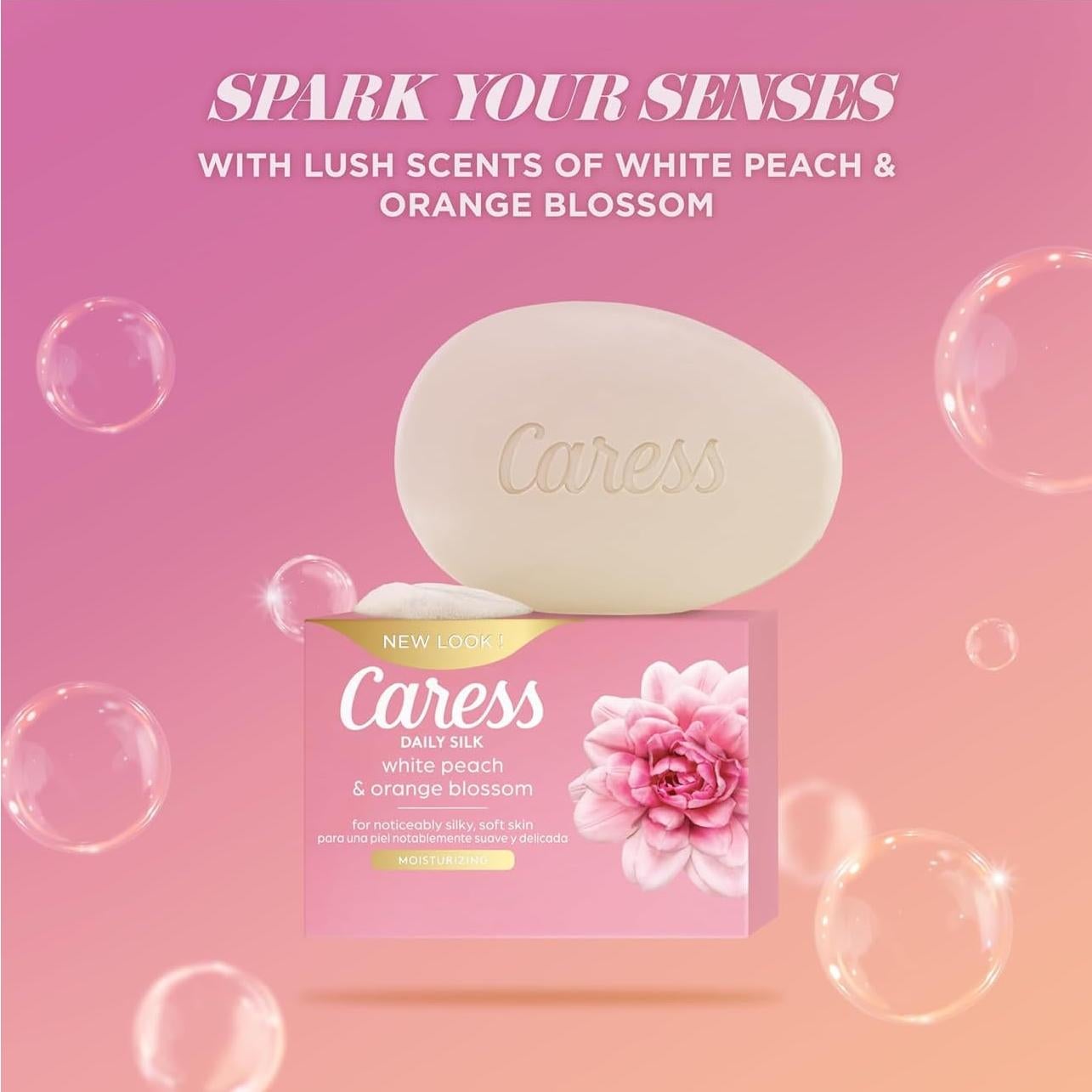 Jabón de Belleza Hidratante Caress Daily Silk Durazno Blanco 8 Unidades