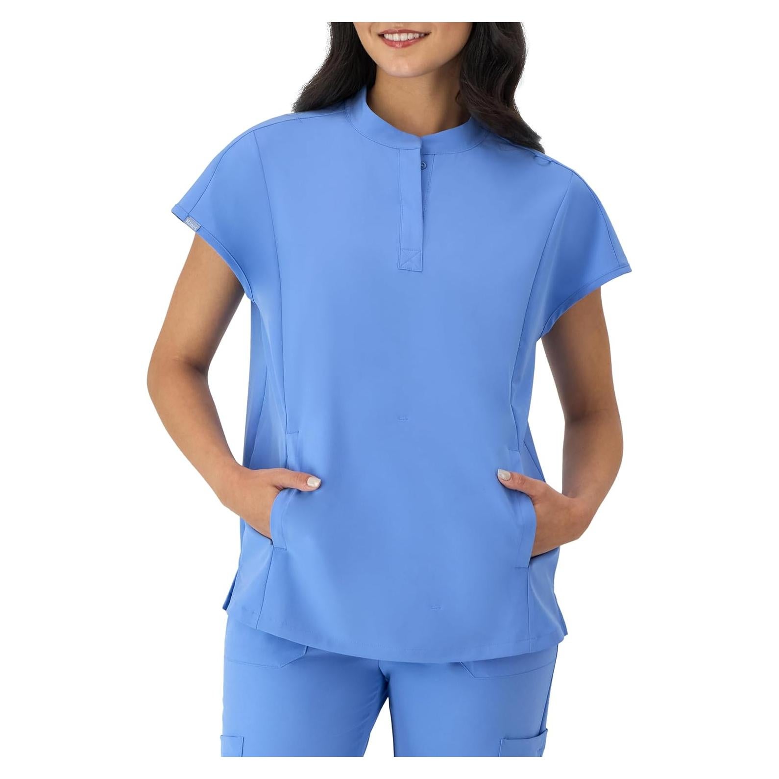 Camiseta de Scrubs para Mujeres Hanes Cuello Mandarín Azul Cielo