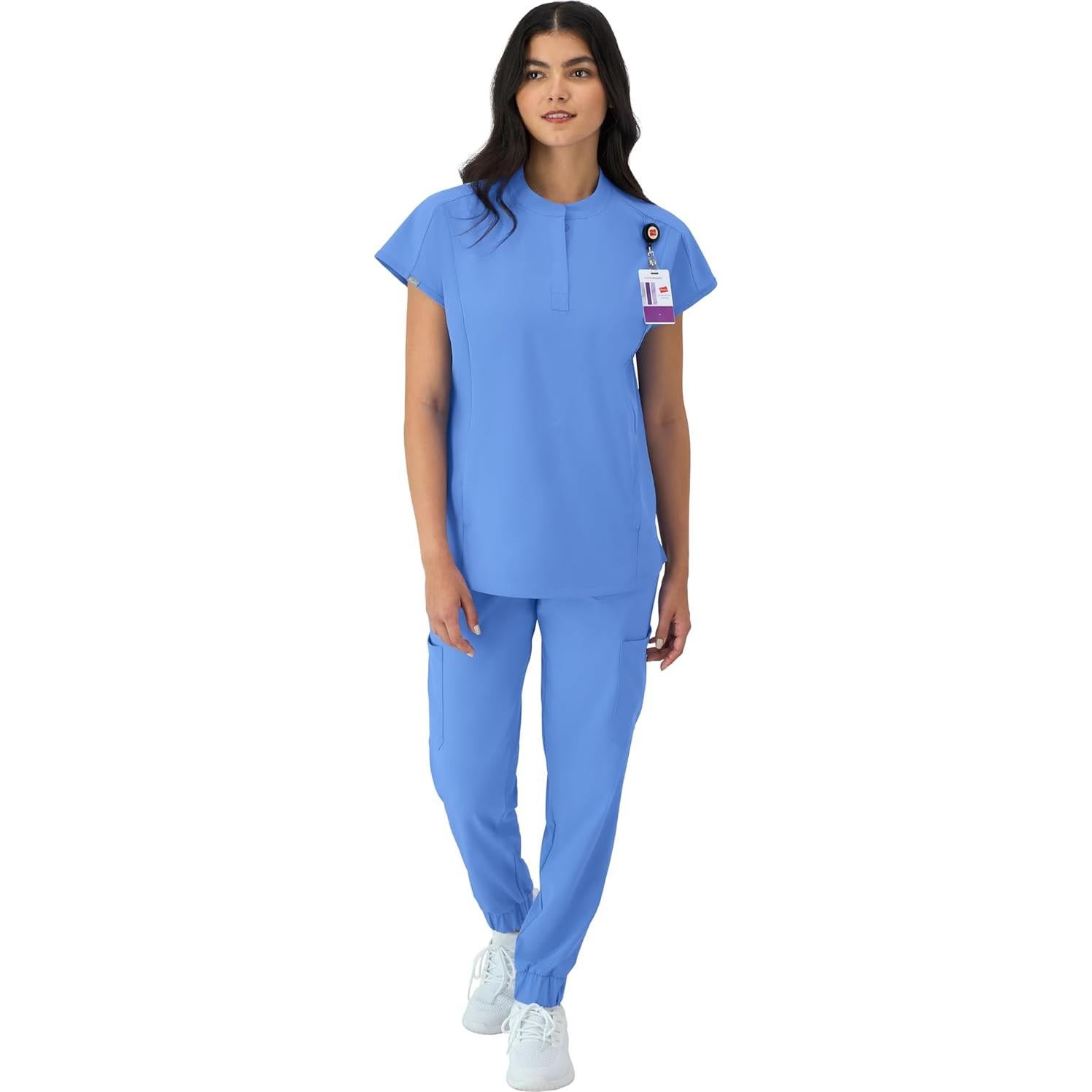 Camiseta de Scrubs para Mujeres Hanes Cuello Mandarín Azul Cielo