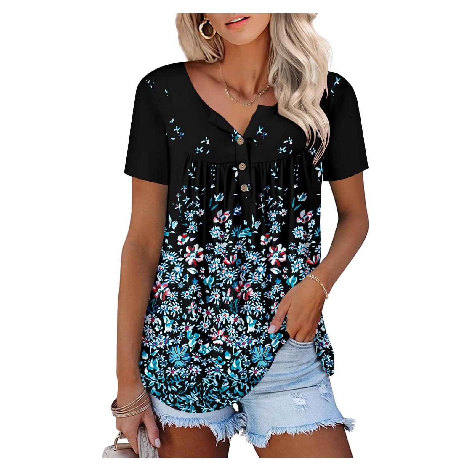 Camiseta de Verano ONLYSHE para Mujeres Manga Corta Floral