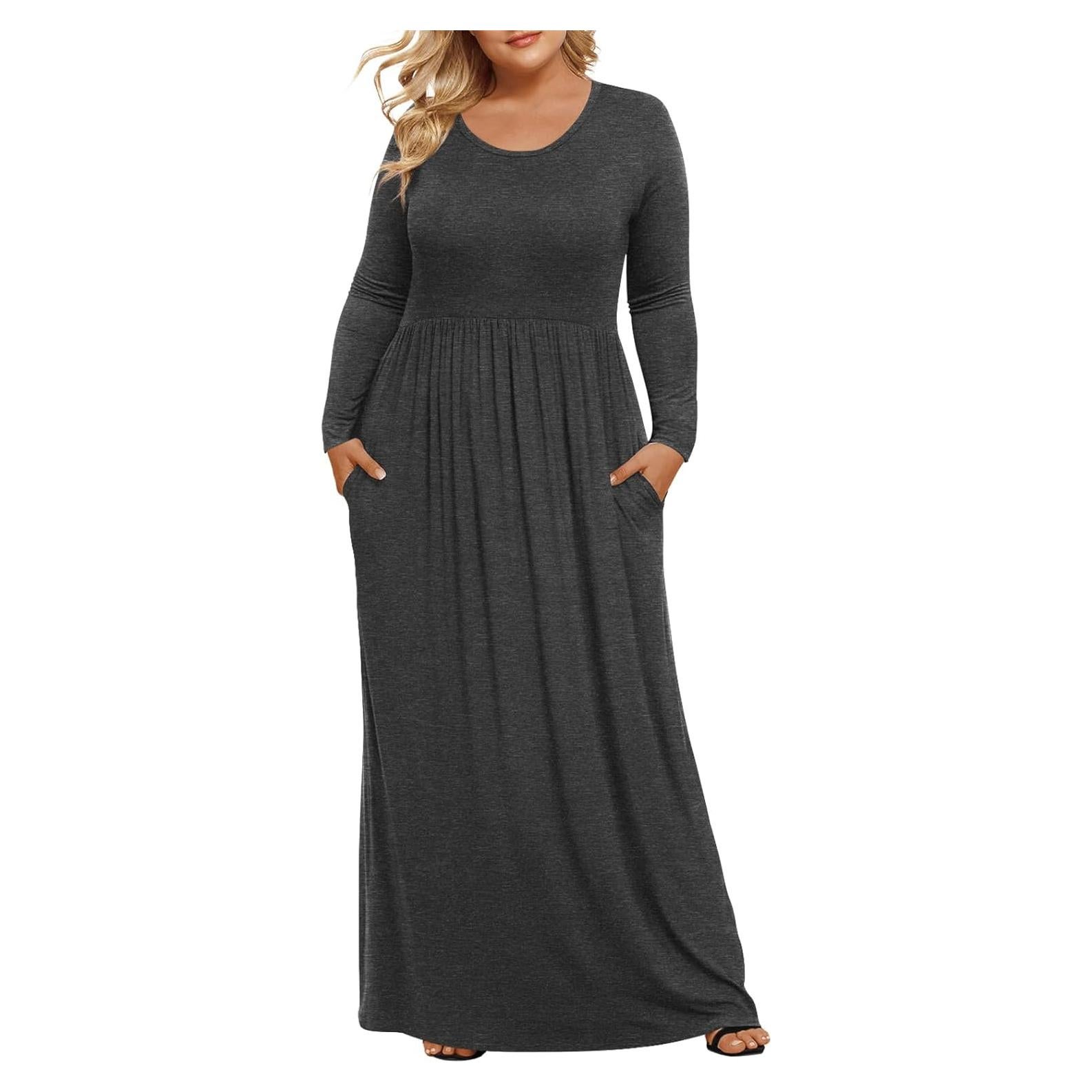 Vestido Maxi Talla Grande Longyuan Mujeres Curvas 4XL Gris