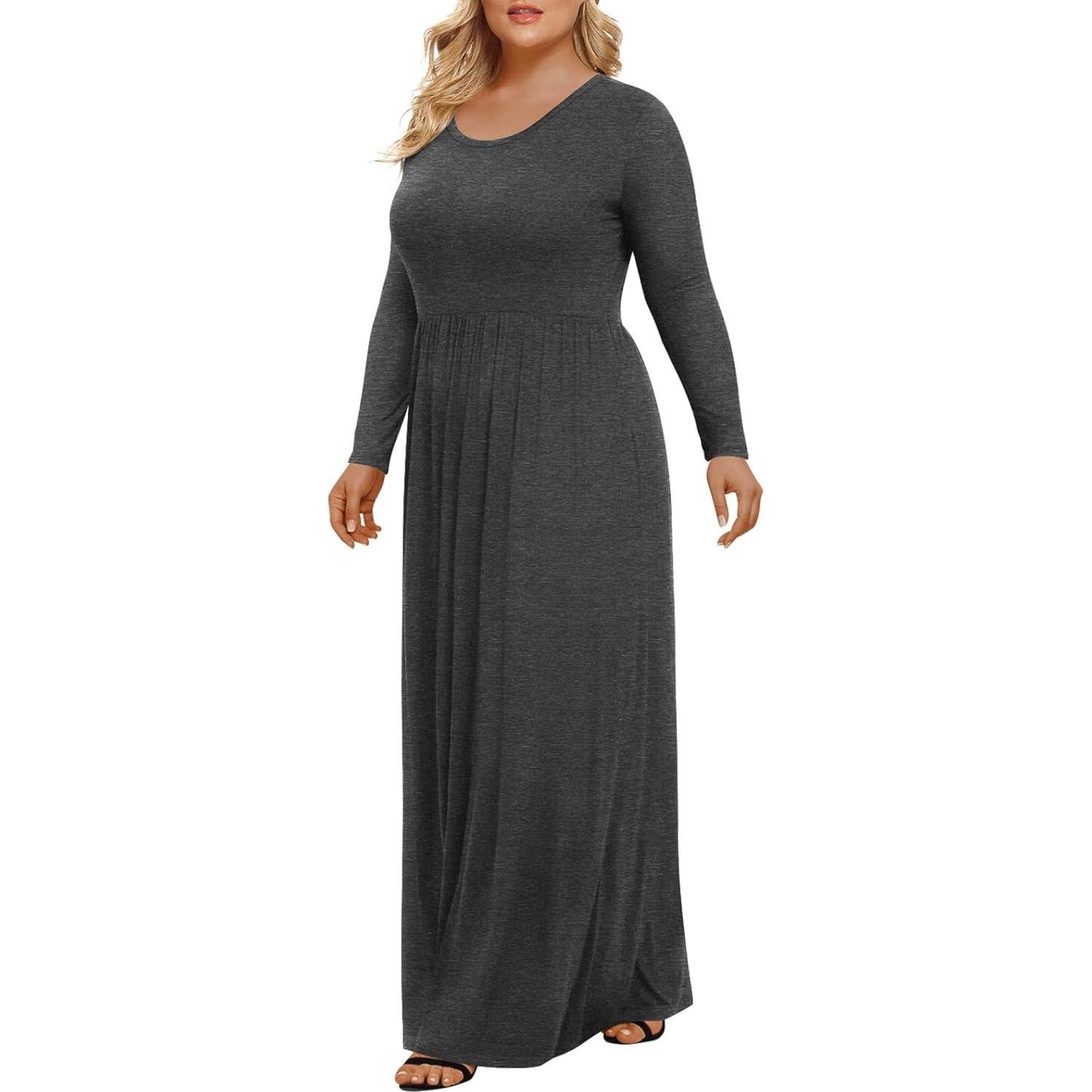 Vestido Maxi Talla Grande Longyuan Mujeres Curvas 4XL Gris