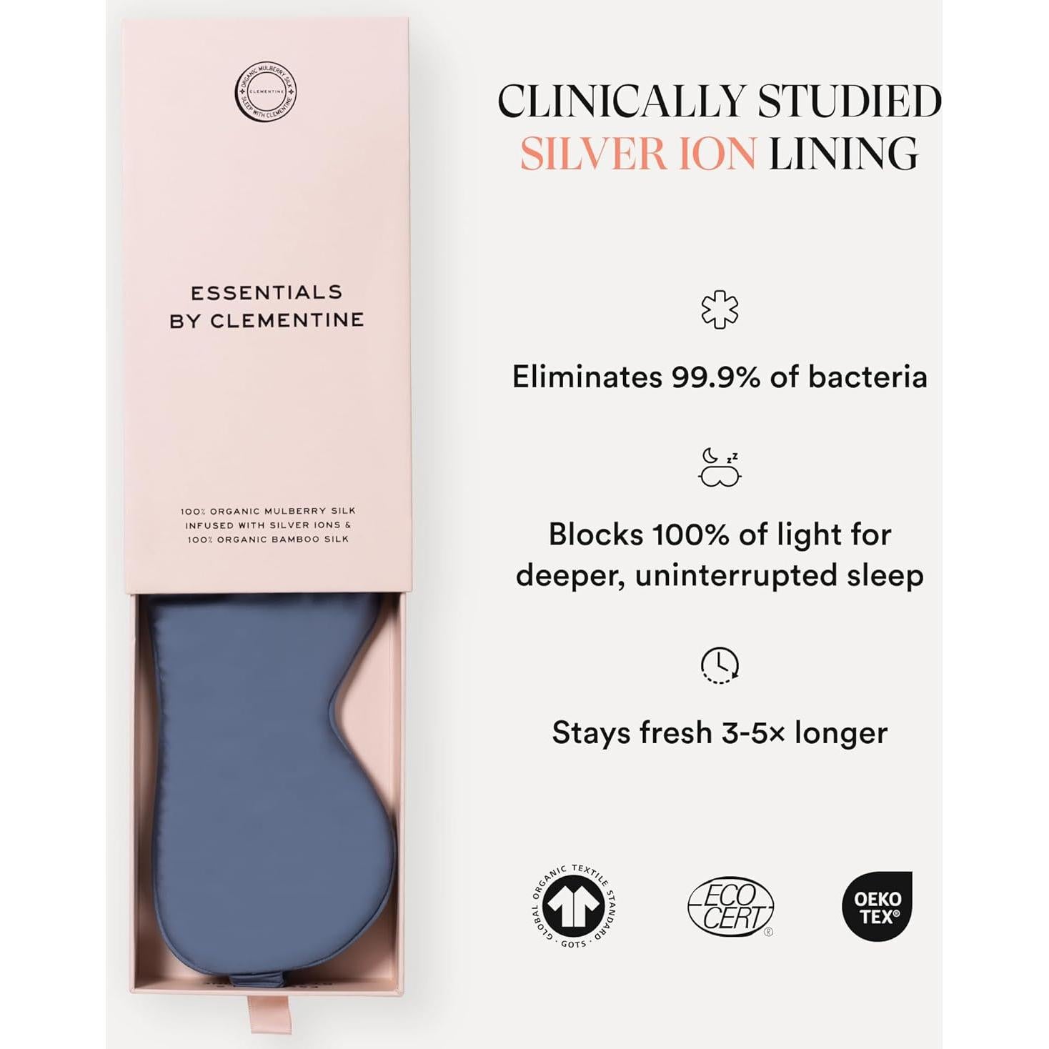 Máscara de Sueño Clementine Azul Laguna con Seda de Bambú