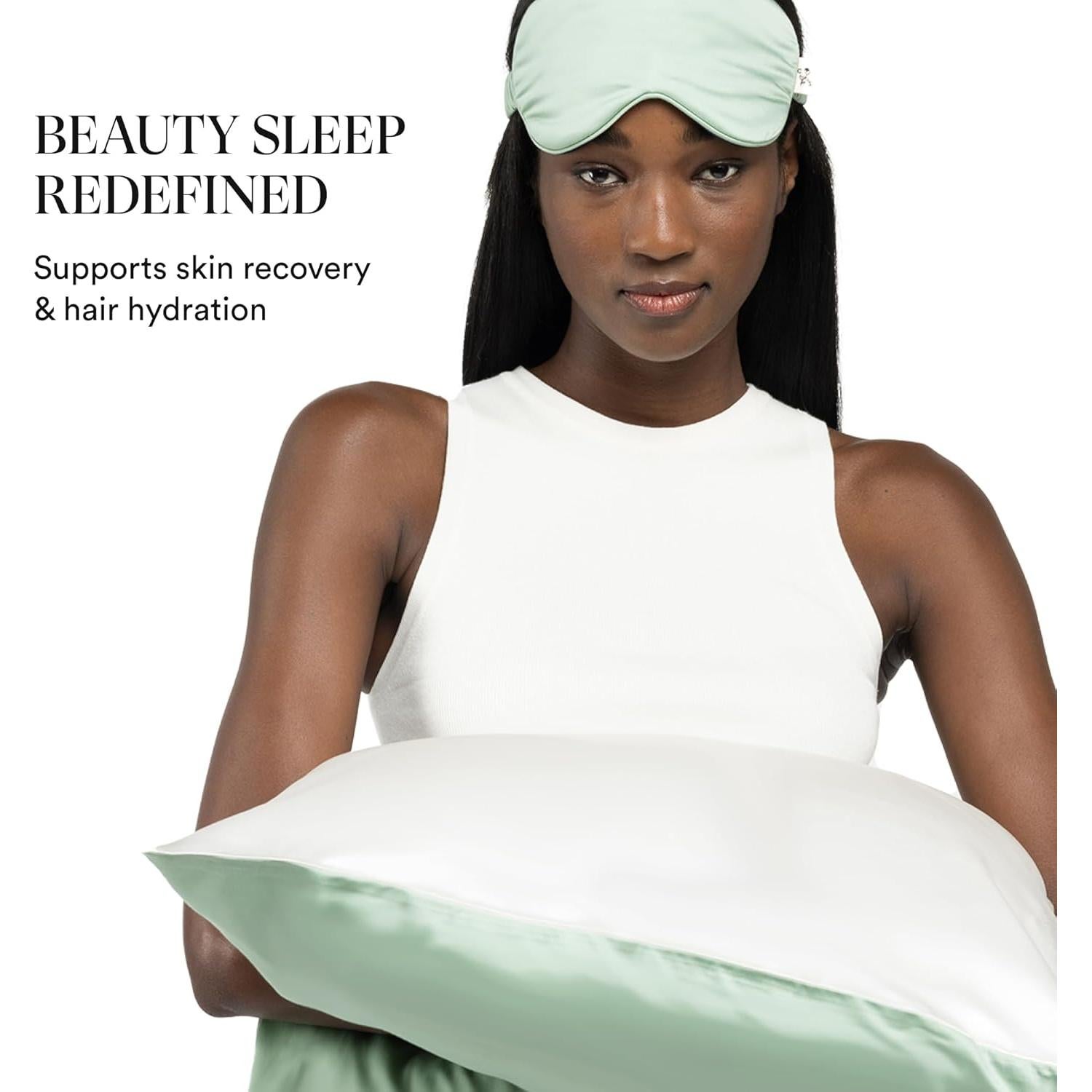 Funda de Almohada King Clementine Verde Seda de Bambú y Plata