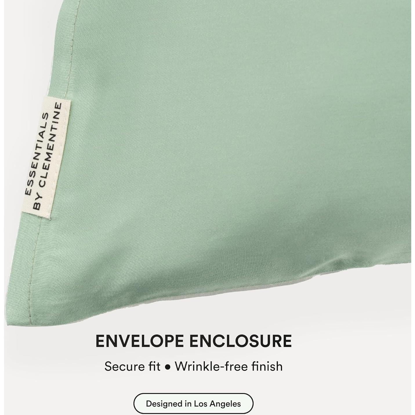 Funda de Almohada King Clementine Verde Seda de Bambú y Plata