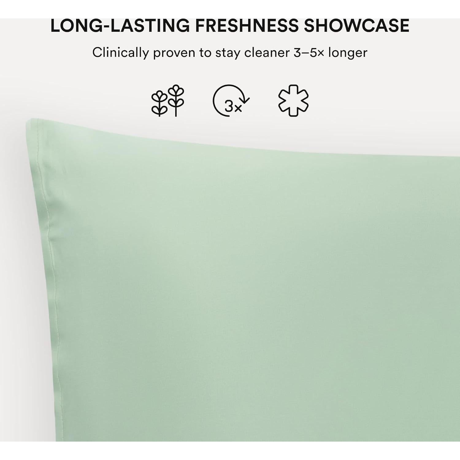 Funda de Almohada King Clementine Verde Seda de Bambú y Plata