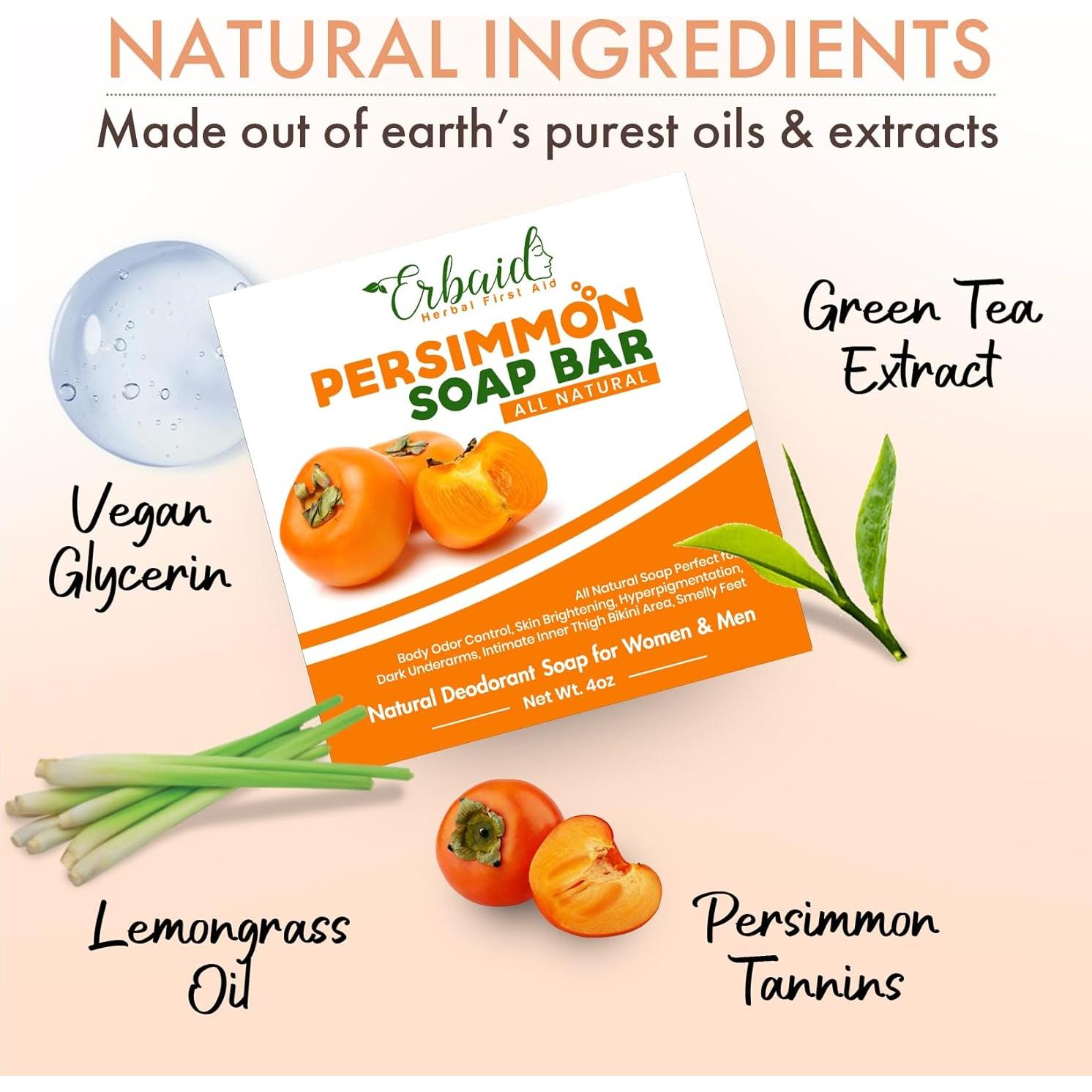 Jabón Desodorante Natural Herblov 113g - Persimón y Té Verde
