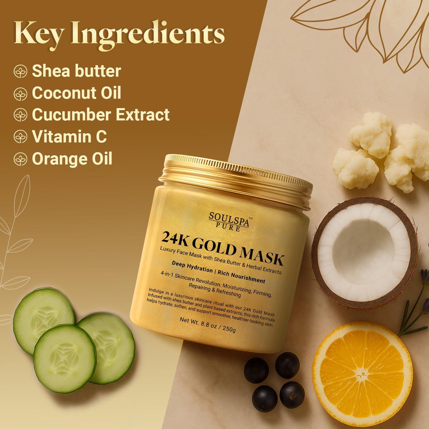 Mascarilla Facial de Oro 24K Soulspa Pure - Hidratante y Reafirmante 248g