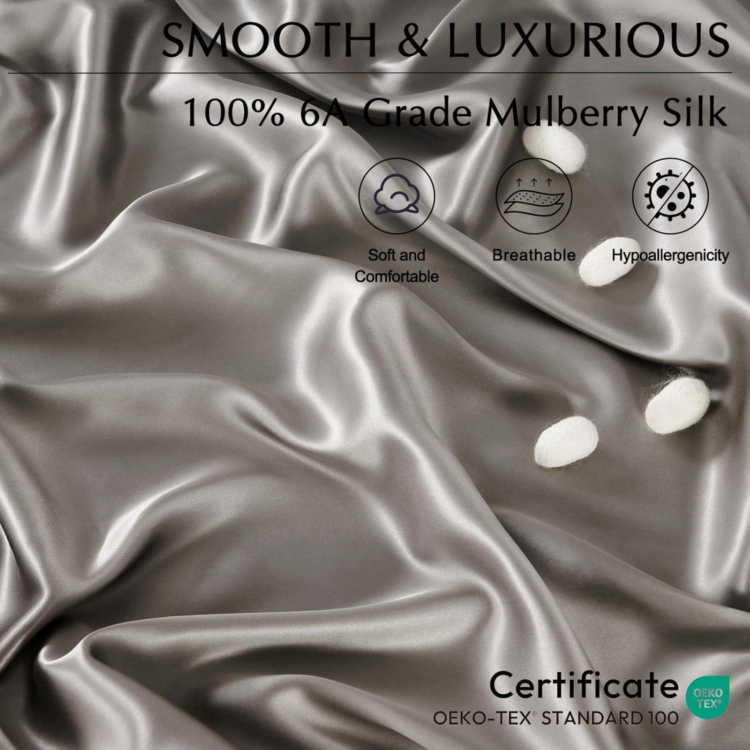 Sábana Ajustable ZIMASILK 100% Seda de Morera Reina Gris 19 Momme