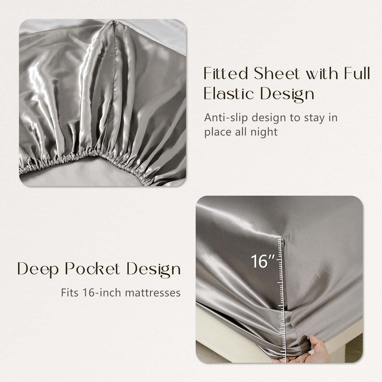 Sábana Ajustable ZIMASILK 100% Seda de Morera Reina Gris 19 Momme