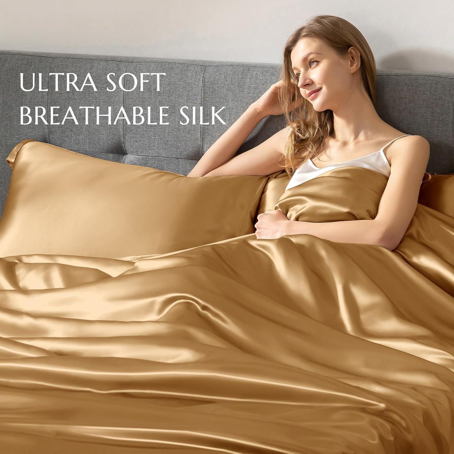 Funda de Edredón THXSILK 100% Seda Morera Individual Dorado