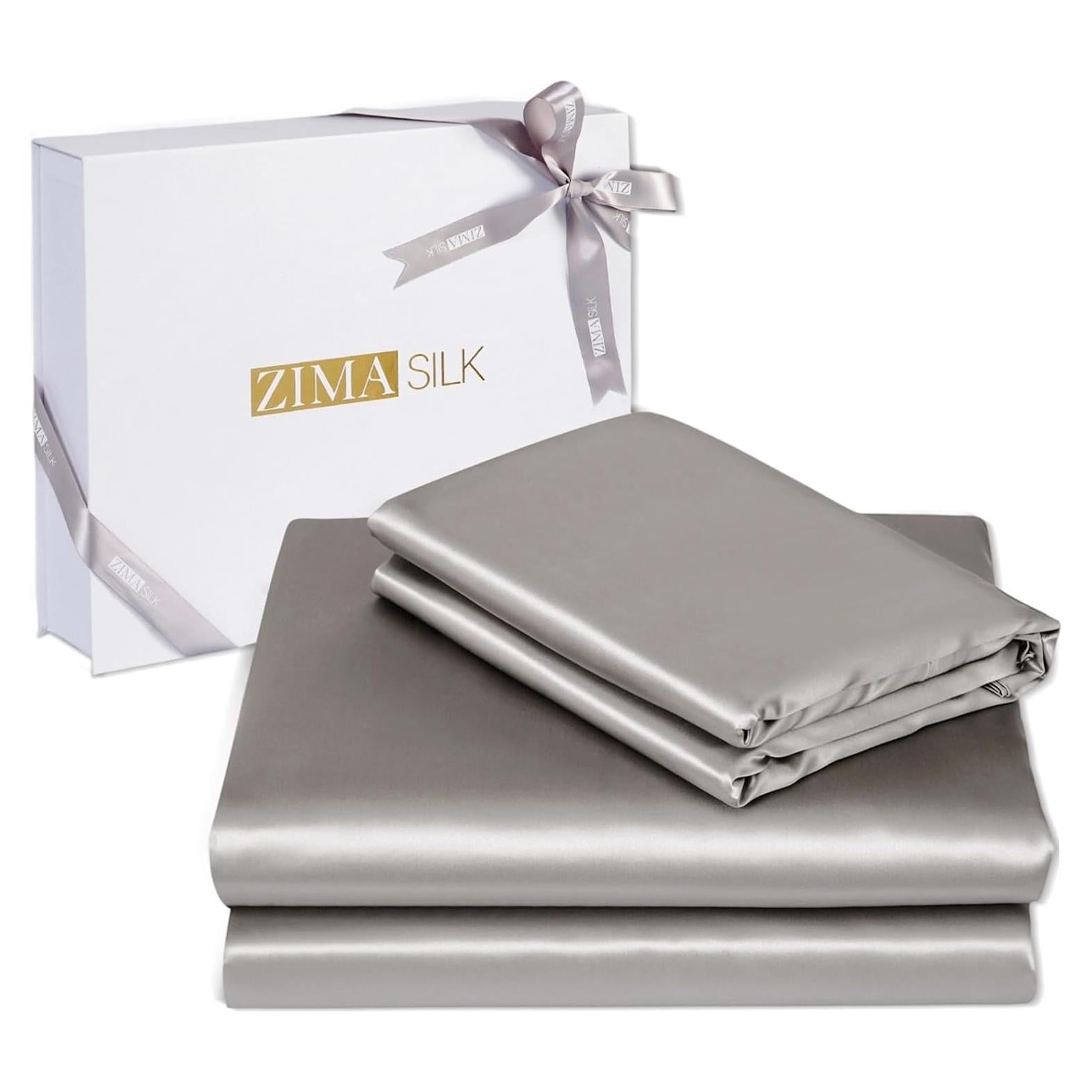 Juego de Ropa de Cama de Seda ZIMASILK 4 Piezas Reina Gris