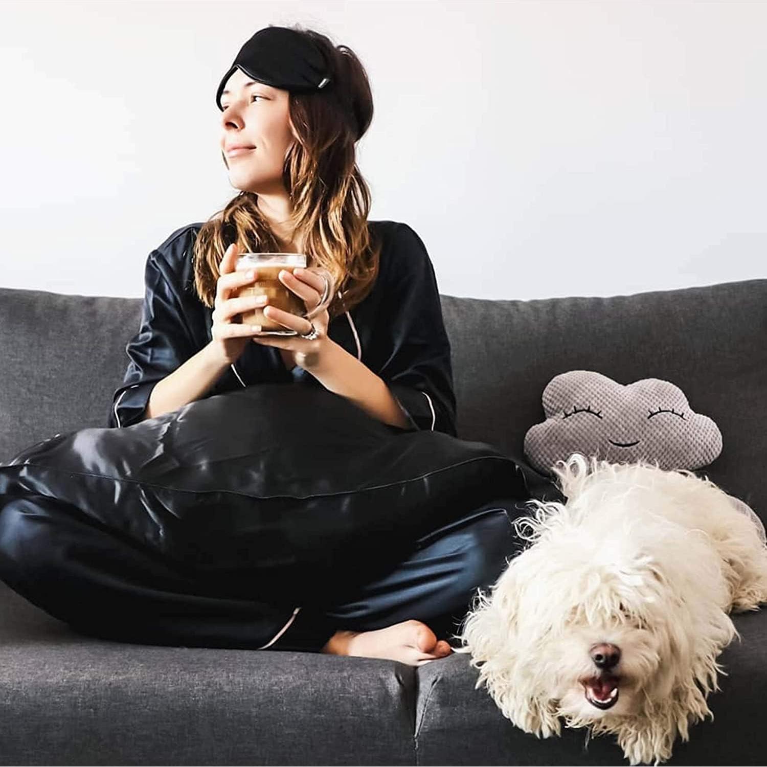 Funda de Almohada de Seda THXSILK 22 Momme Estándar Negra