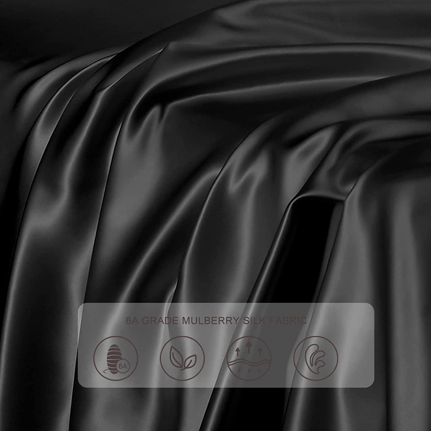 Funda de Almohada de Seda THXSILK 22 Momme Estándar Negra