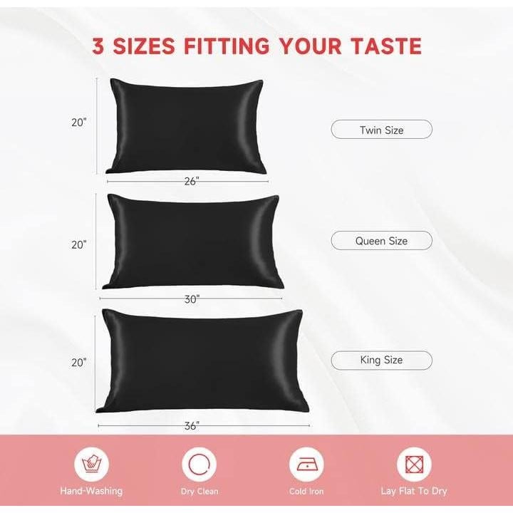 Funda de Almohada de Seda THXSILK 22 Momme Estándar Negra