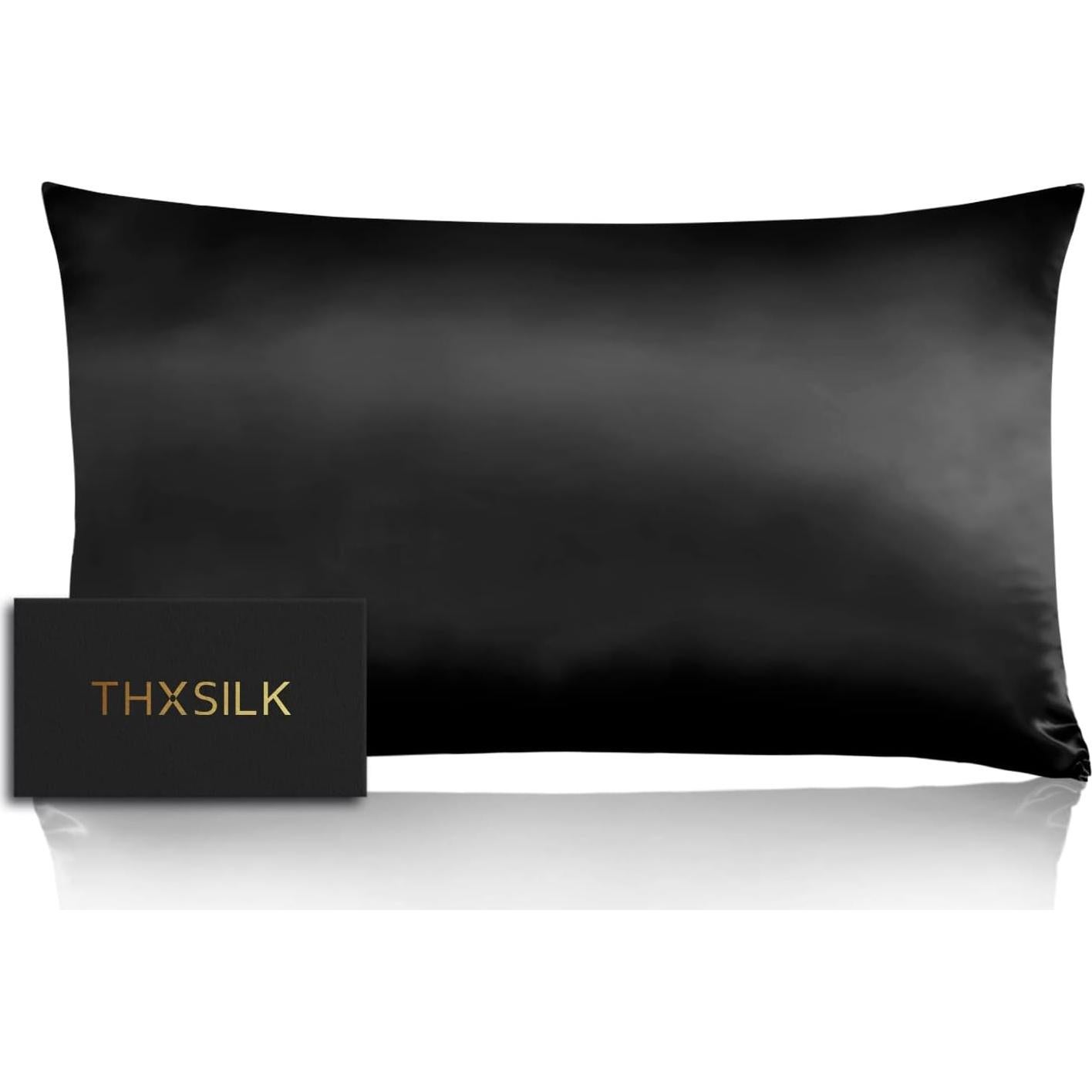 Funda de Almohada de Seda THXSILK 22 Momme Estándar Negra