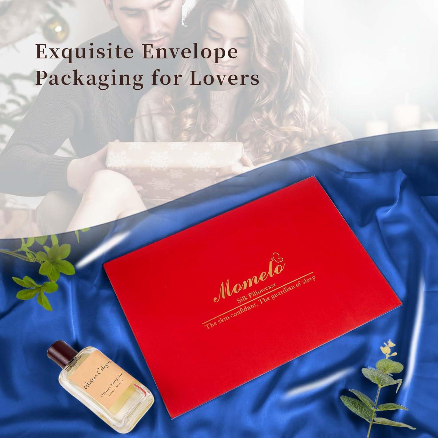 Funda de Almohada de Seda 100% Pura Momelo King Azul Gema