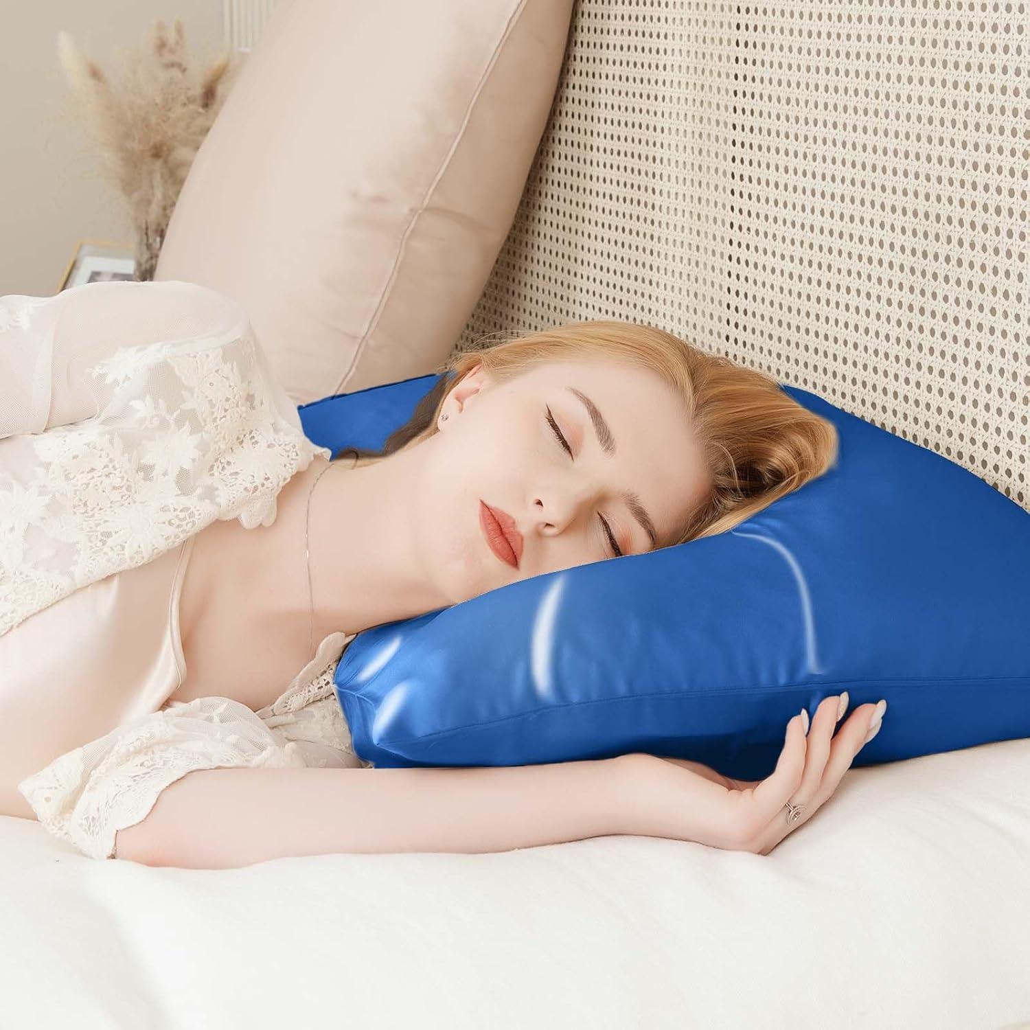 Funda de Almohada de Seda 100% Pura Momelo King Azul Gema