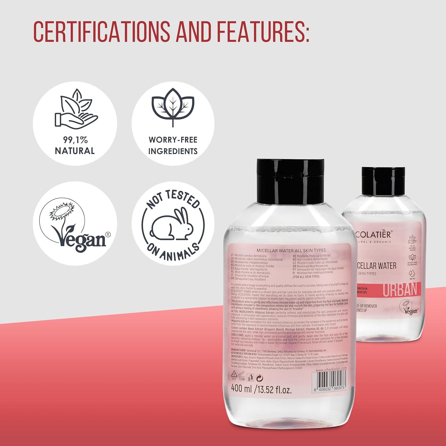 Agua Micelar Ecolatier con Aloe Vera 500ml - Limpiador Facial Vegano