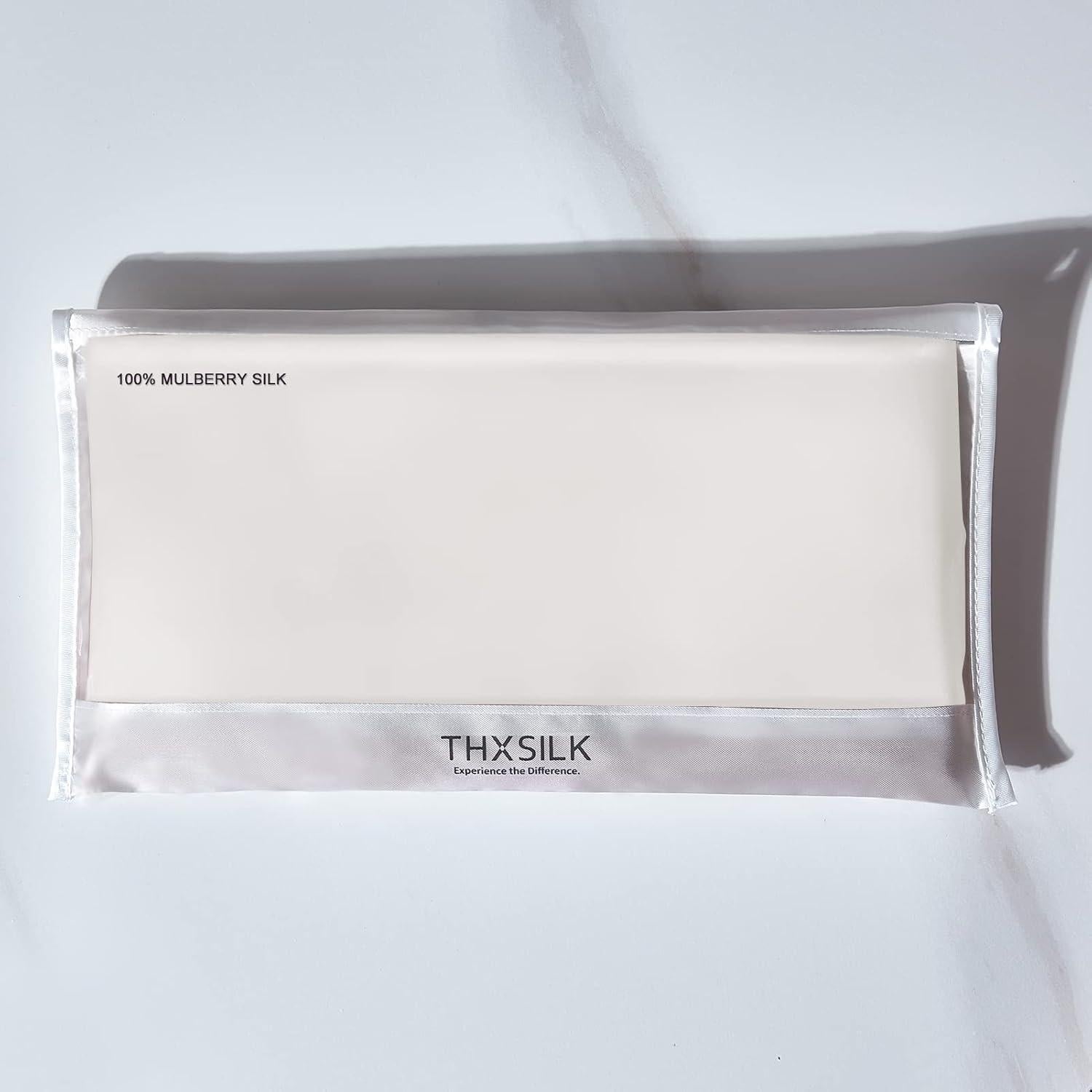 Funda de Almohada de Seda Pura THXSILK Reina Blanco Crema