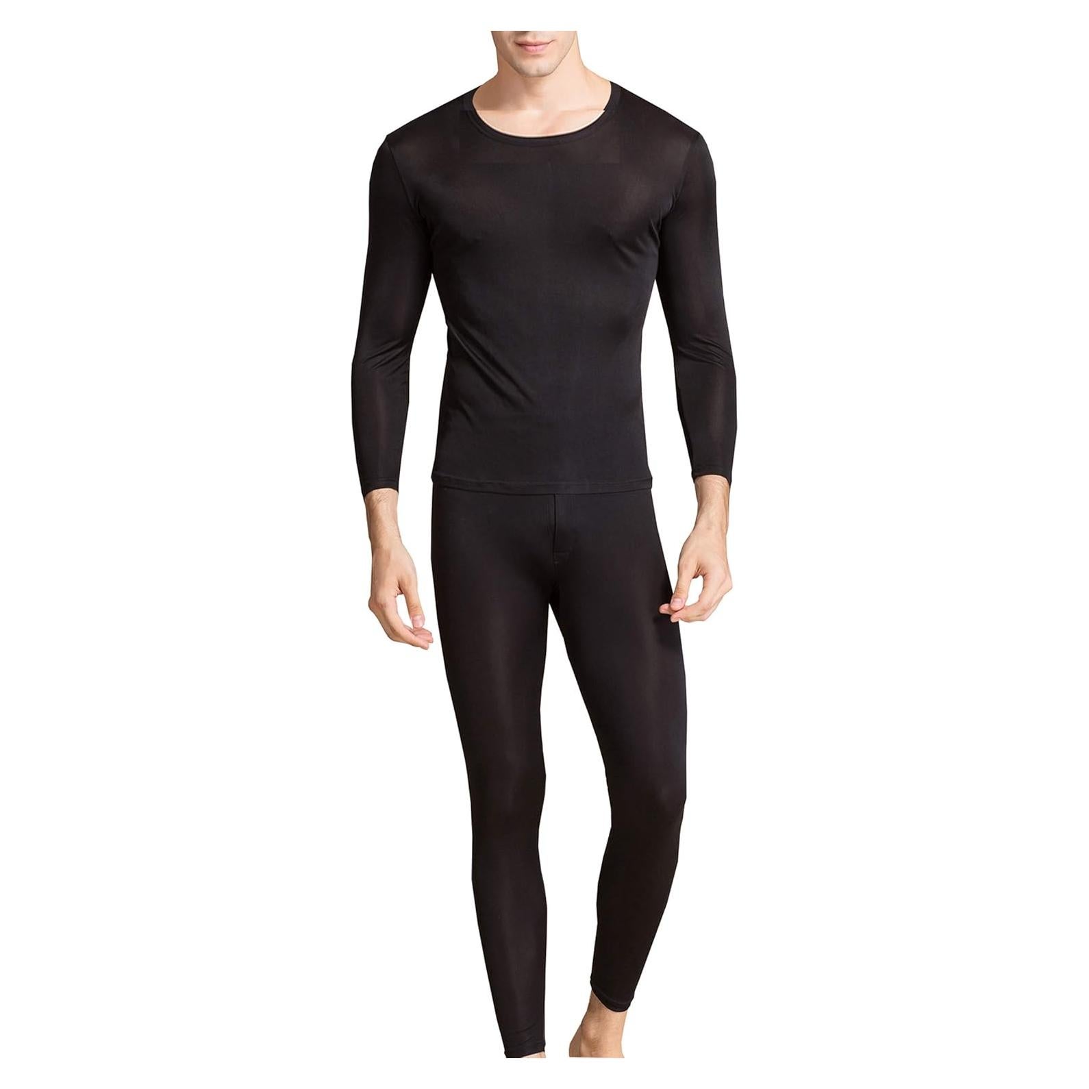 Conjunto de Ropa Interior Térmica de Seda para Hombre METWAY - Negro Grande
