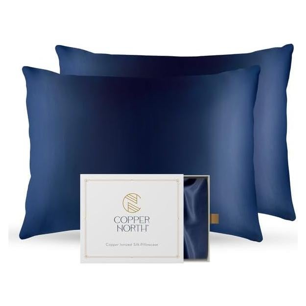 Funda de Almohada Copper North 100% Seda Morera 22 Momme Azul