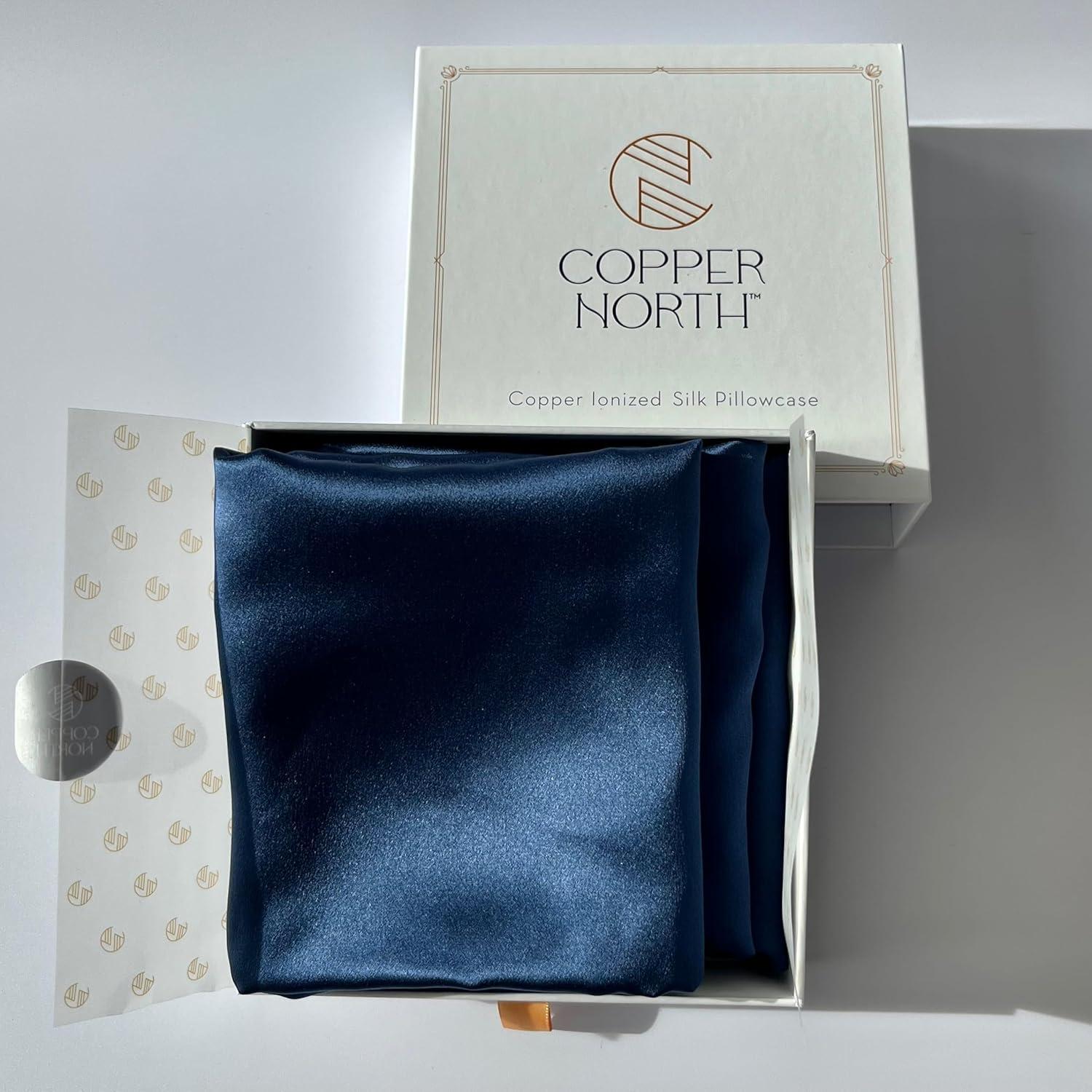 Funda de Almohada Copper North 100% Seda Morera 22 Momme Azul