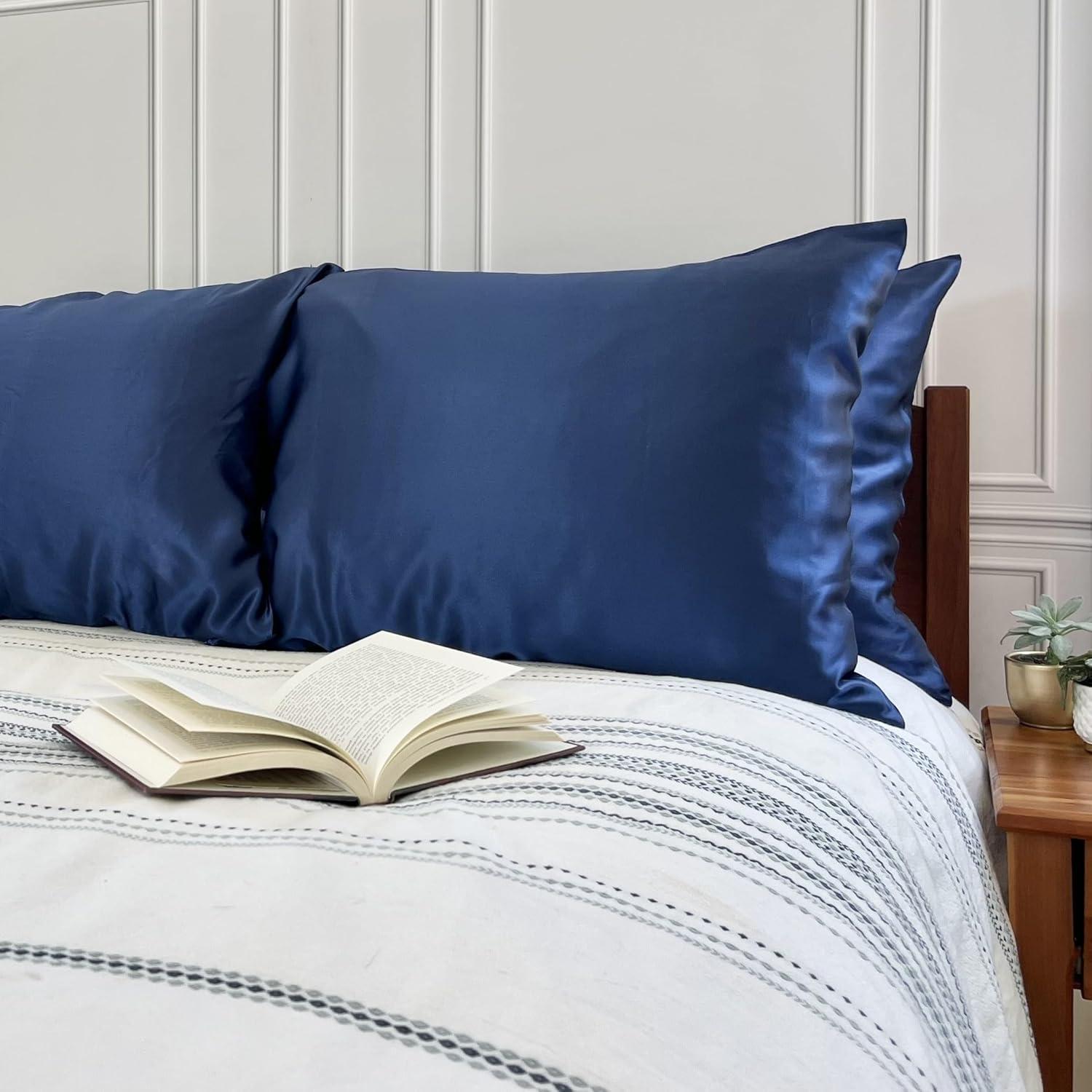 Funda de Almohada Copper North 100% Seda Morera 22 Momme Azul