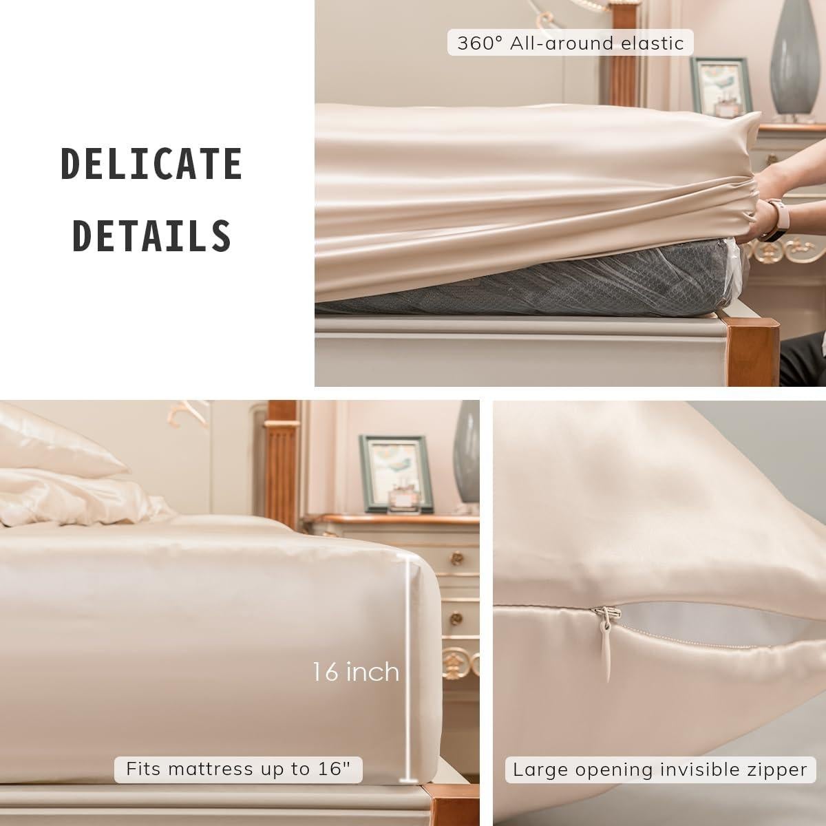 Juego de Sábanas de Seda PROMEED 100% Morera King Champán