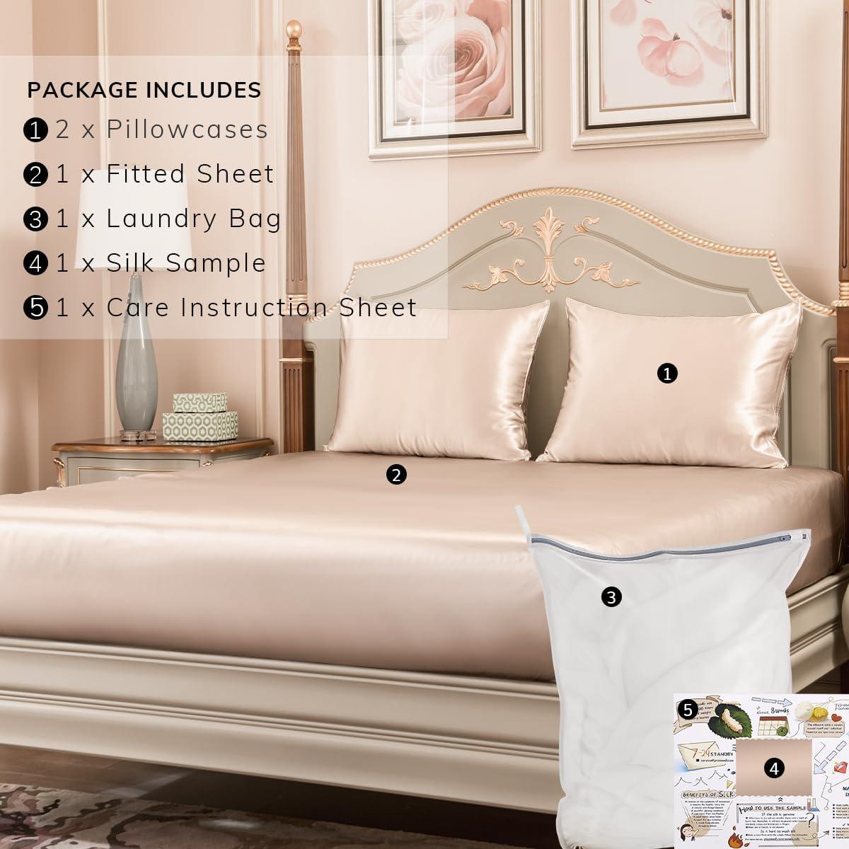 Juego de Sábanas de Seda PROMEED 100% Morera King Champán