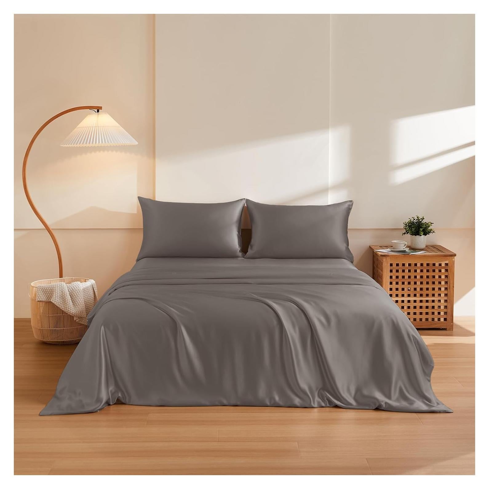 Juego de Funda de Edredón 3 Piezas THXSILK Seda Morera Reina Carbón