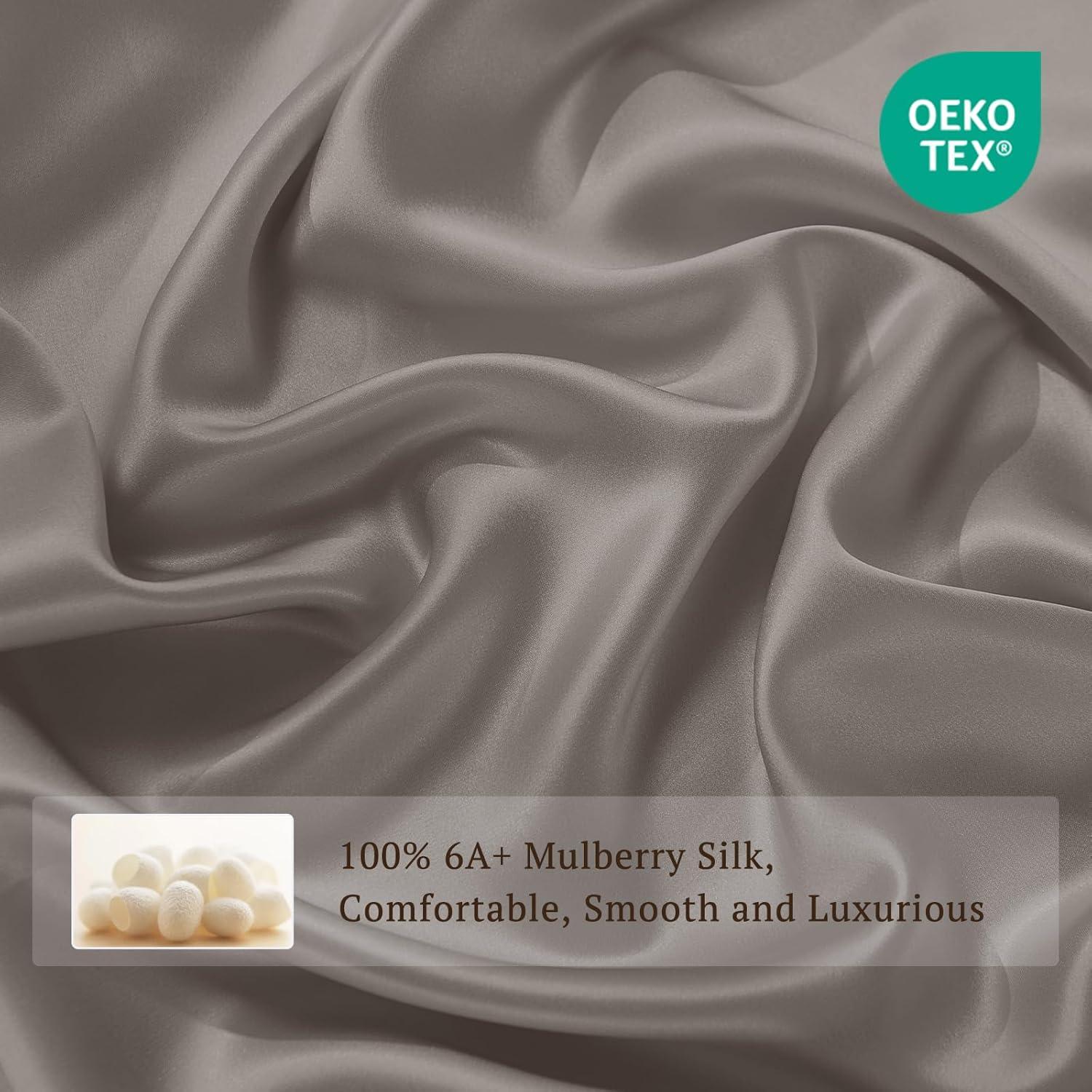 Juego de Funda de Edredón 3 Piezas THXSILK Seda Morera Reina Carbón