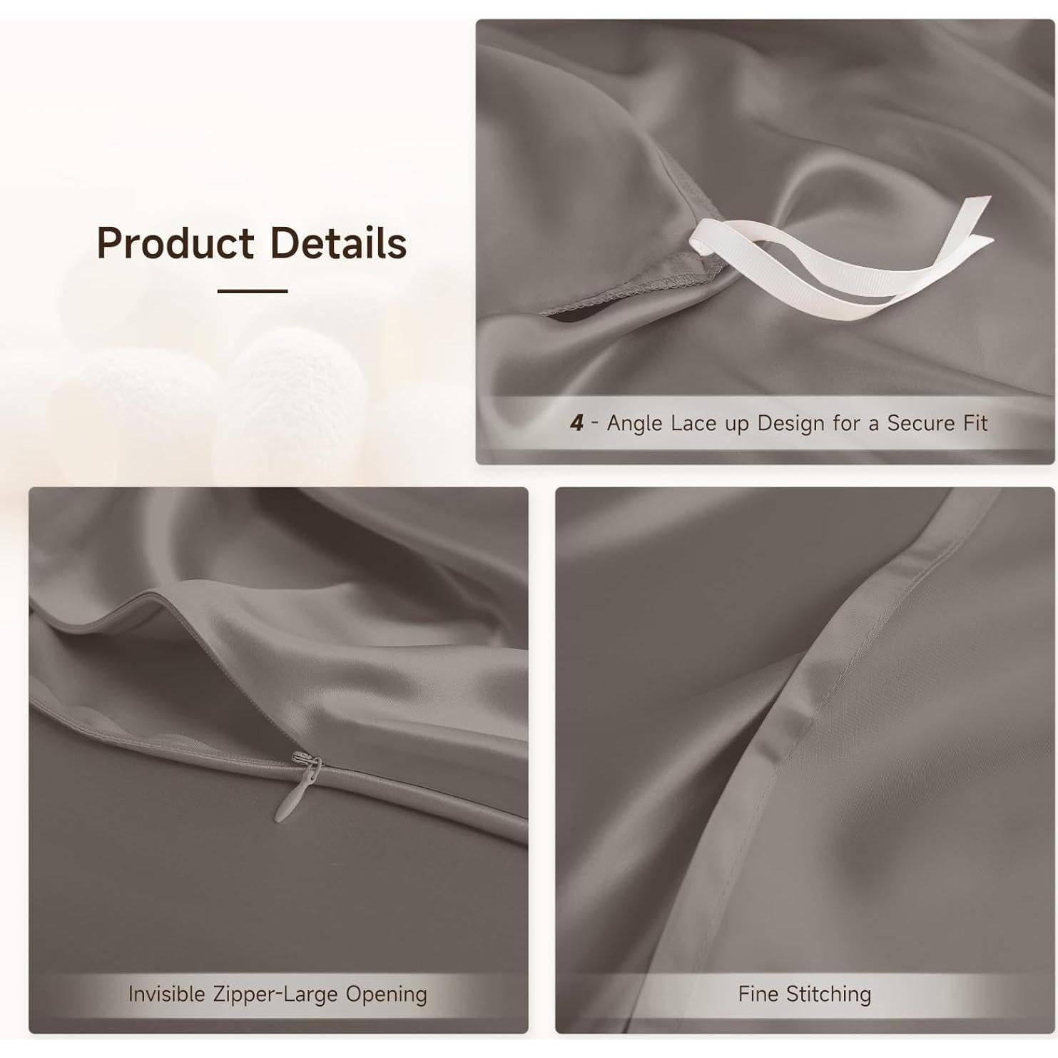 Juego de Funda de Edredón 3 Piezas THXSILK Seda Morera Reina Carbón