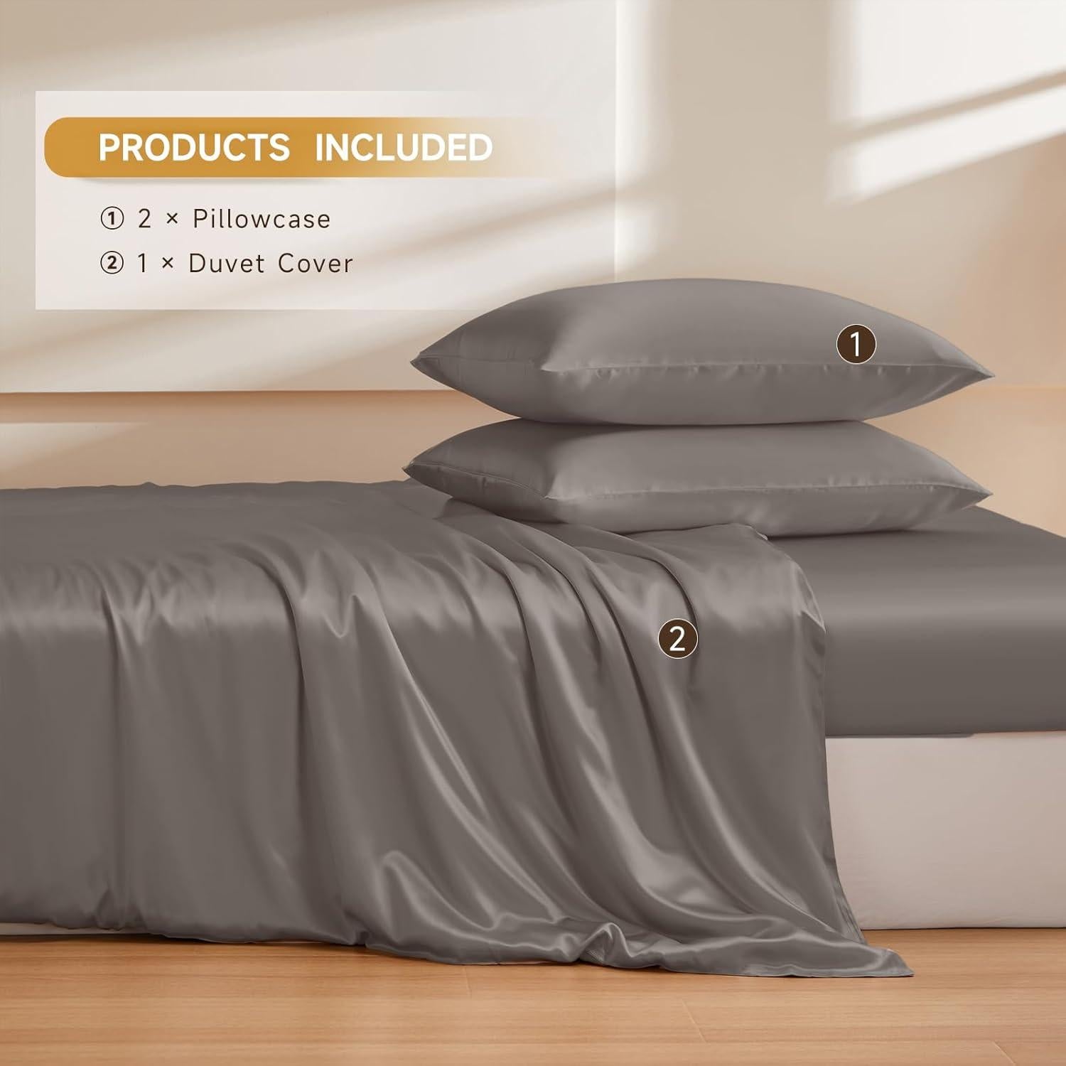 Juego de Funda de Edredón 3 Piezas THXSILK Seda Morera Reina Carbón