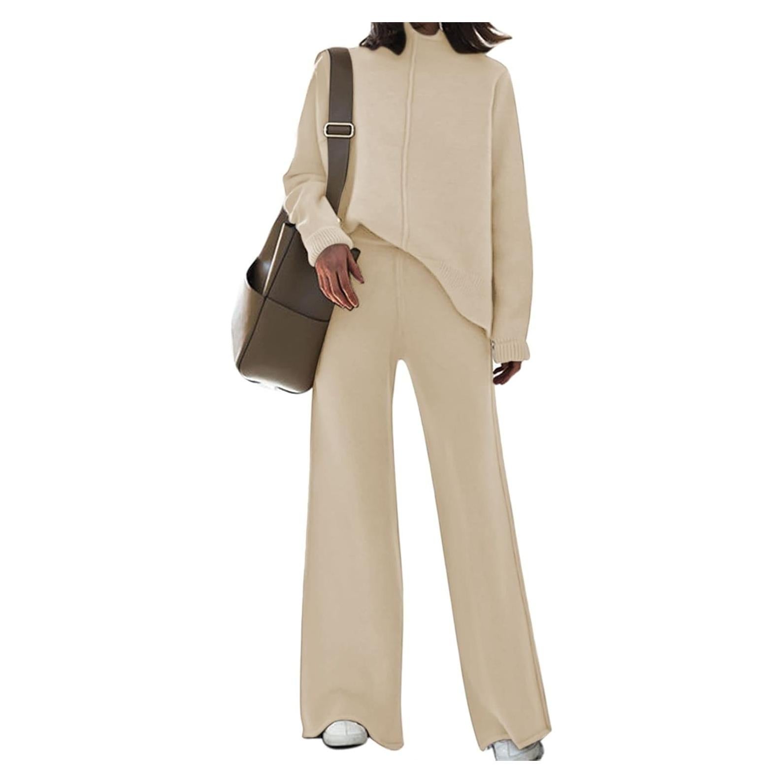 Conjunto de Suéter de 2 Piezas Linsery para Mujeres - Cuello Alto y Pantalones Anchos