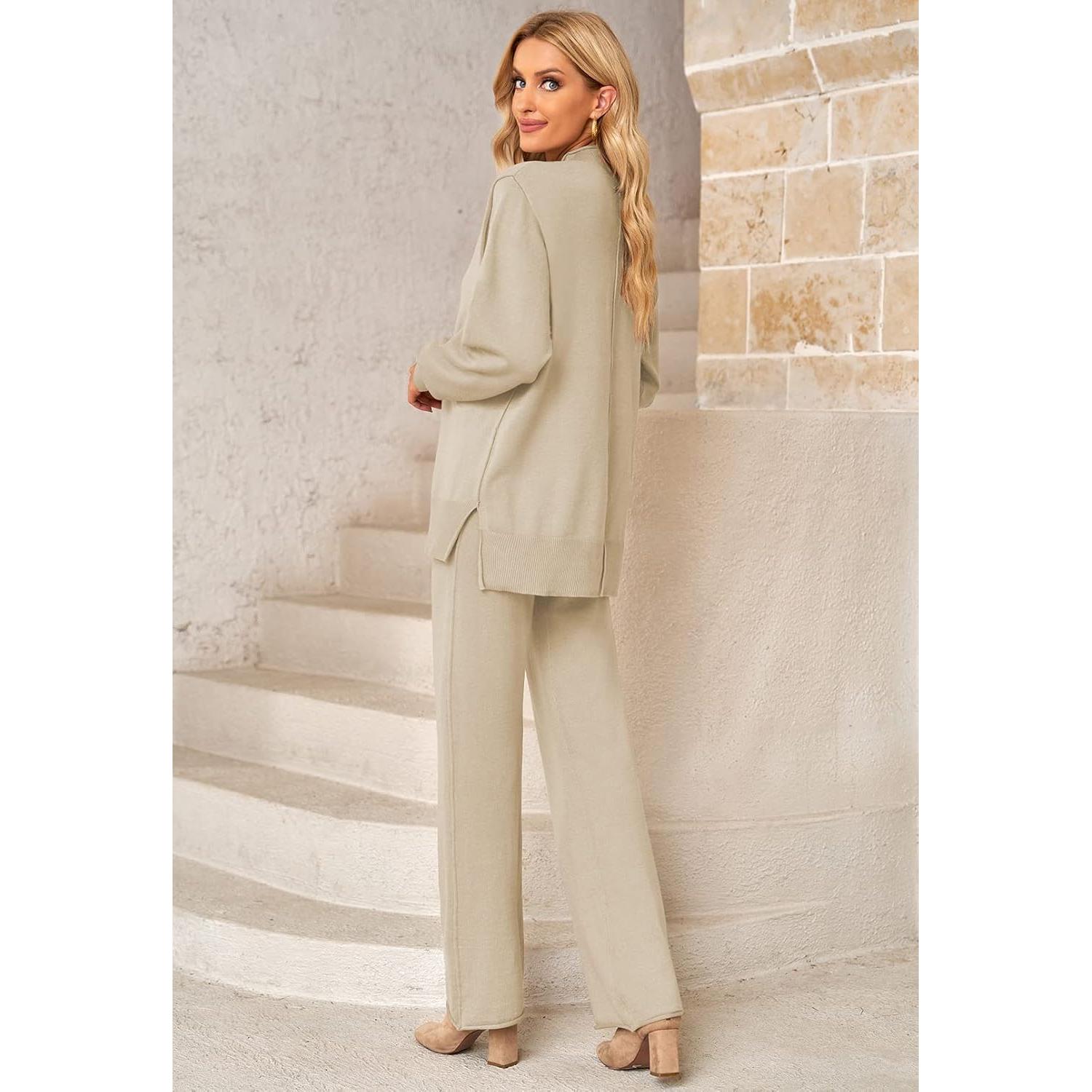 Conjunto de Suéter de 2 Piezas Linsery para Mujeres - Cuello Alto y Pantalones Anchos