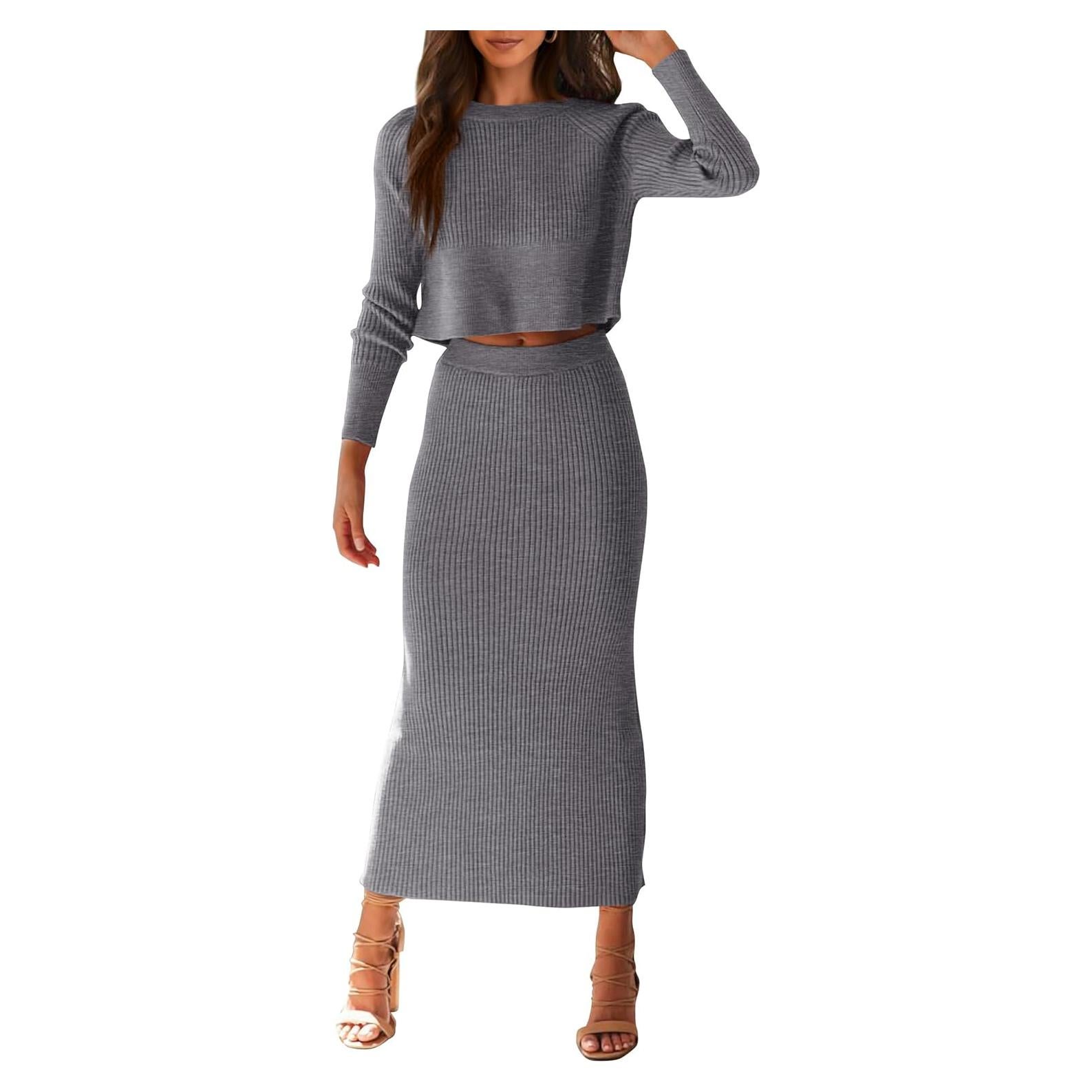 Conjunto de Suéter 2 Piezas PRETTYGARDEN Mujer Gris M