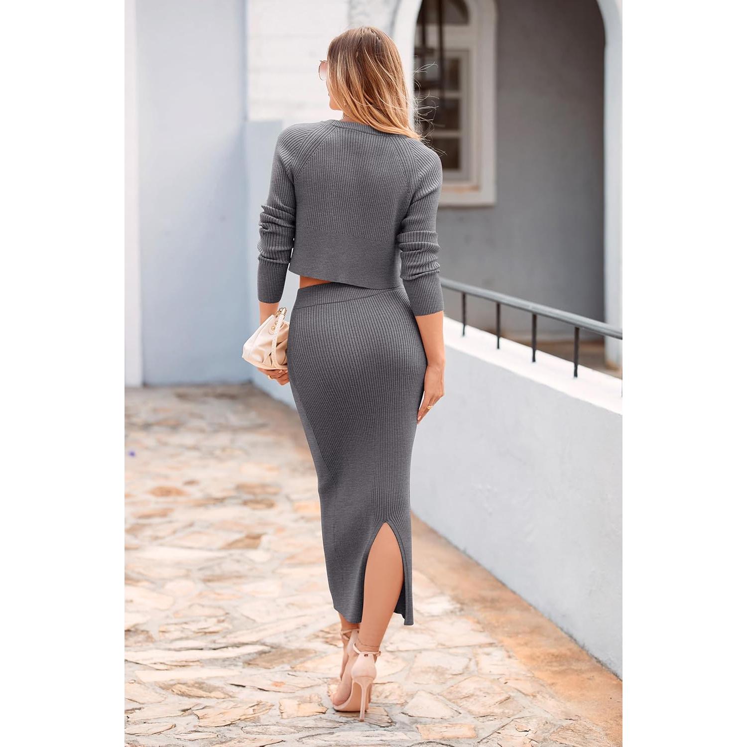 Conjunto de Suéter 2 Piezas PRETTYGARDEN Mujer Gris M