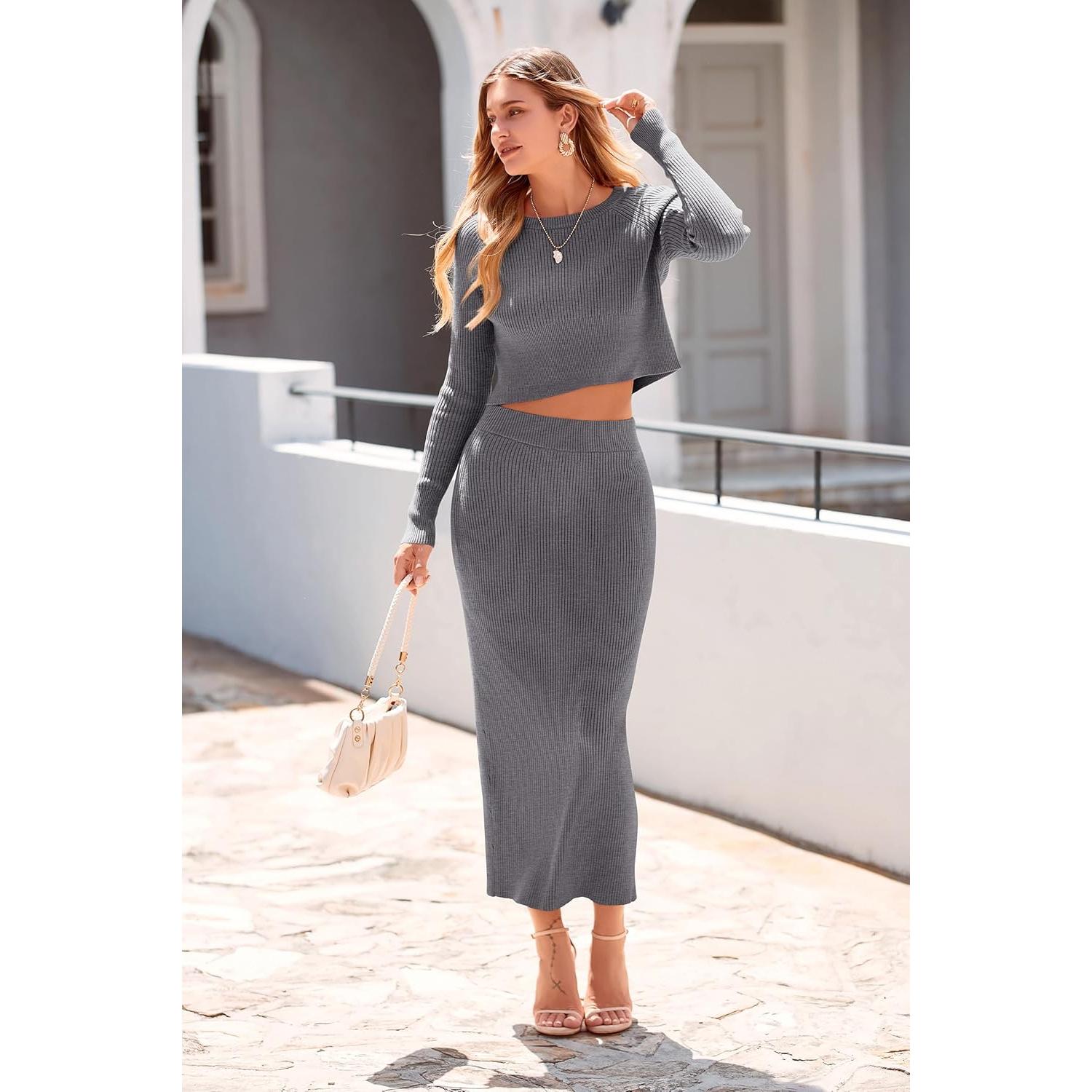 Conjunto de Suéter 2 Piezas PRETTYGARDEN Mujer Gris M