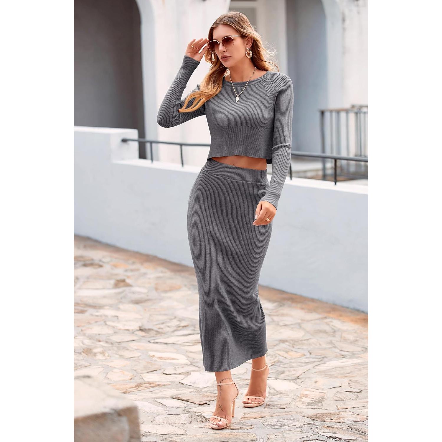 Conjunto de Suéter 2 Piezas PRETTYGARDEN Mujer Gris M