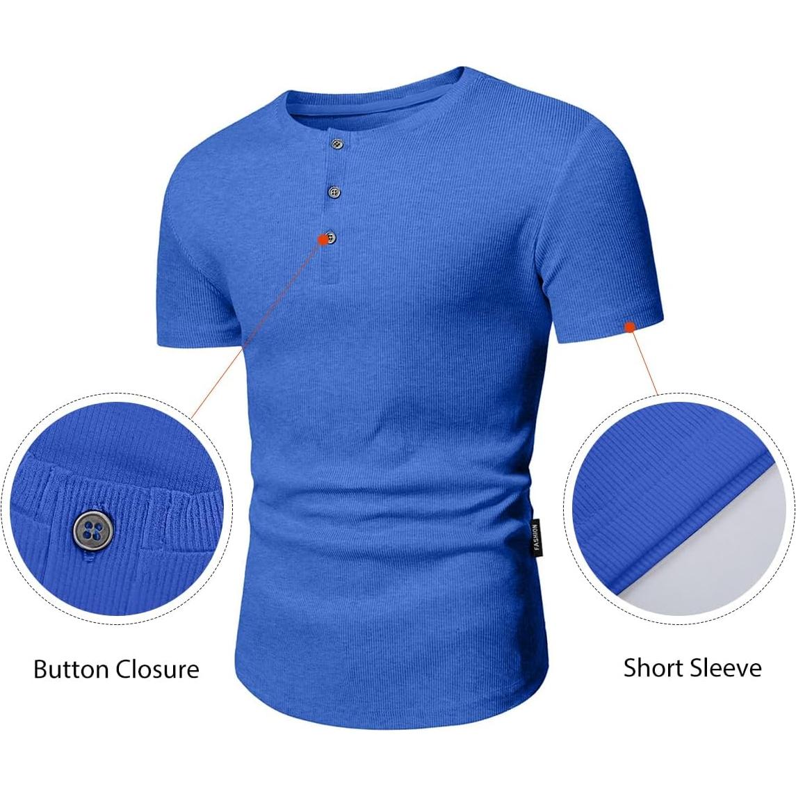 Camisa Henley Ajustada de Musculación JMIERR para Hombre Azul