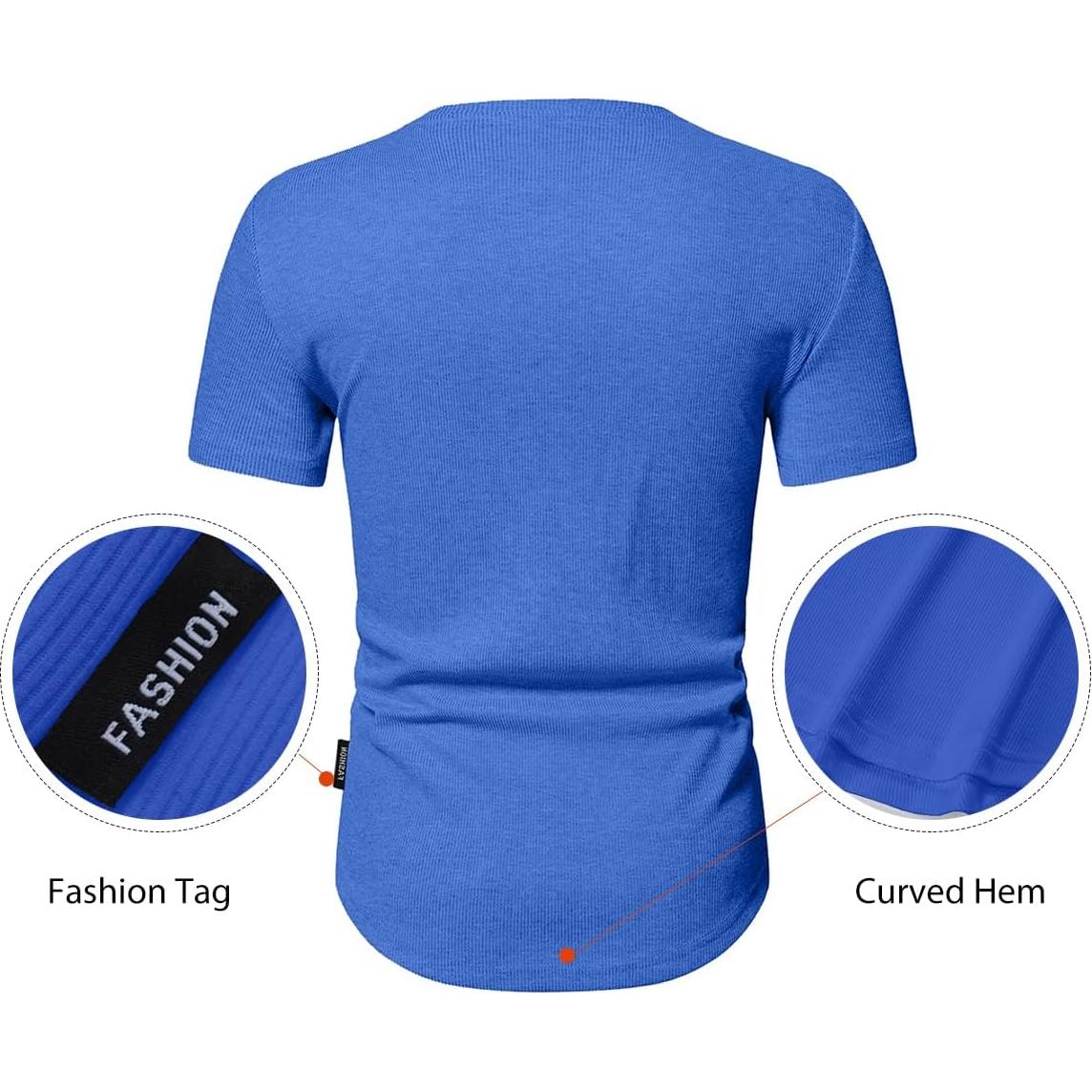 Camisa Henley Ajustada de Musculación JMIERR para Hombre Azul