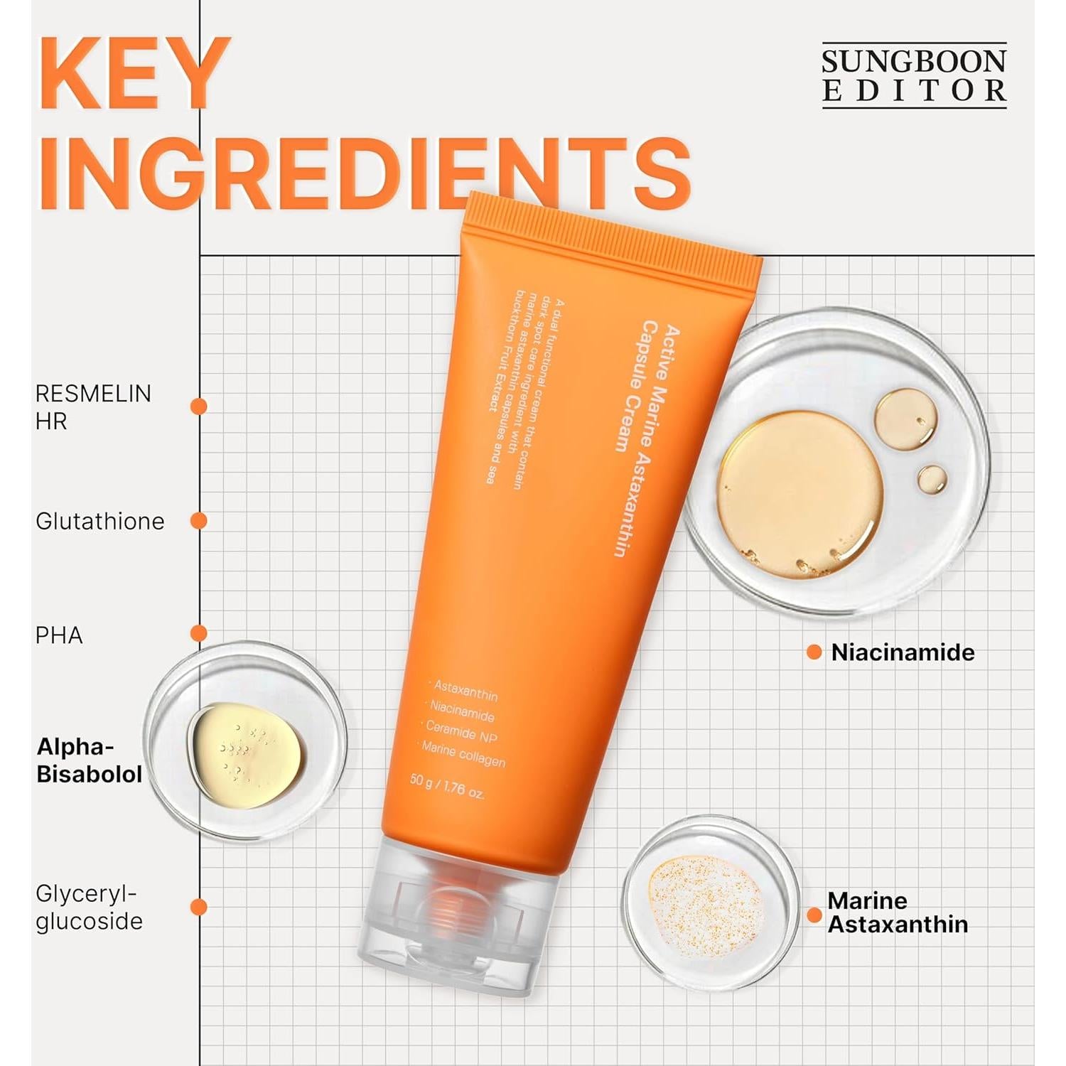 Crema Facial Sungboon Active Marine Astaxanthin 50ml - Hidratante y Aclarante