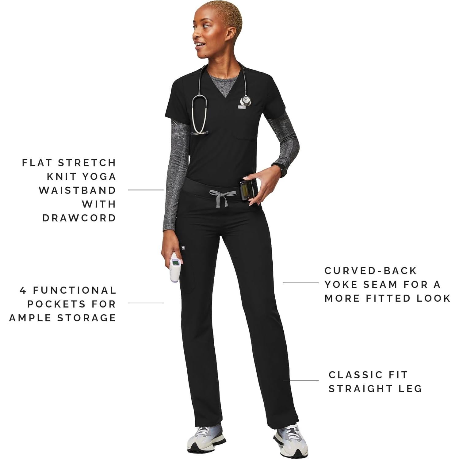 Pantalones de Scrub Cargo FIGS Kade para Mujeres - Negro, 4 Bolsillos