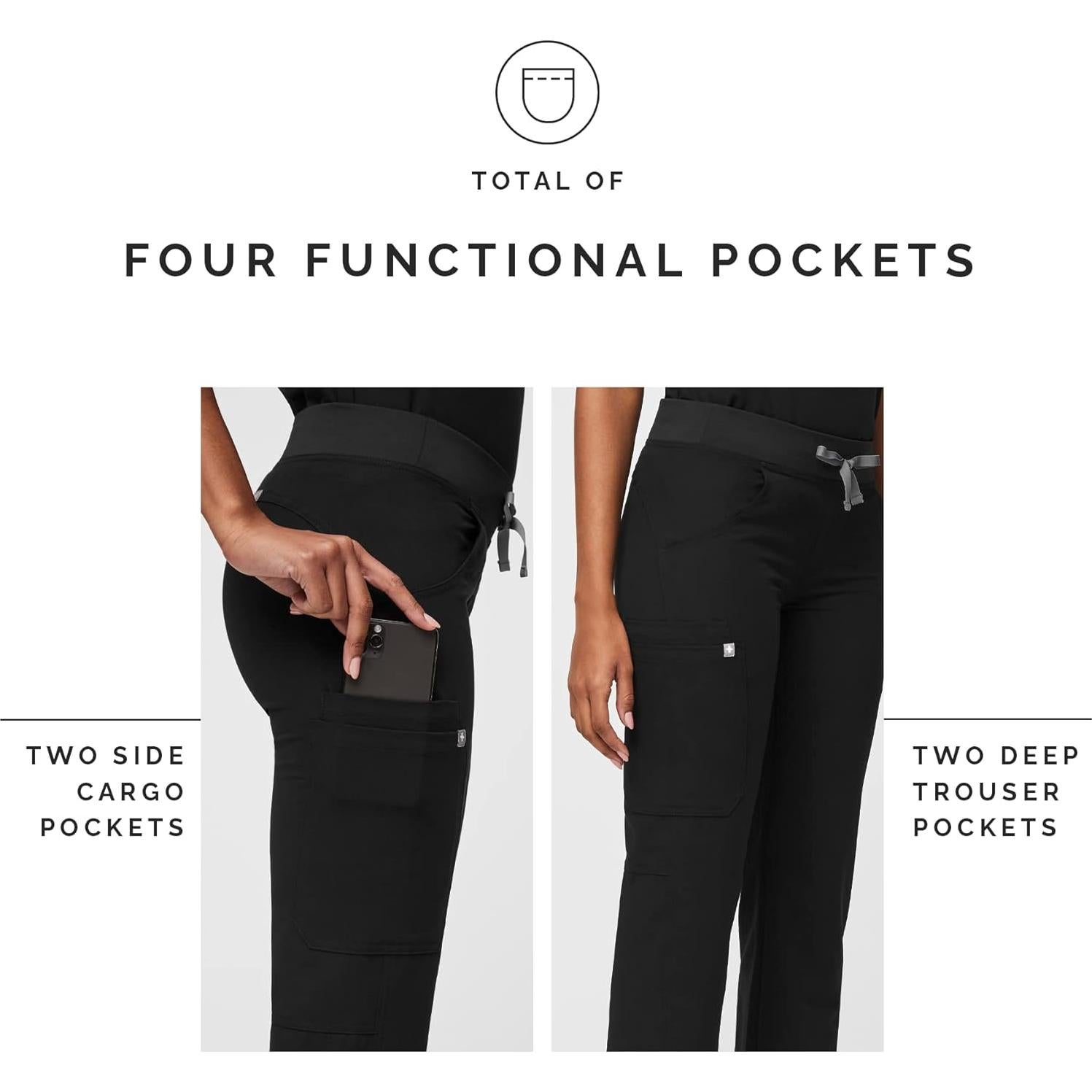 Pantalones de Scrub Cargo FIGS Kade para Mujeres - Negro, 4 Bolsillos